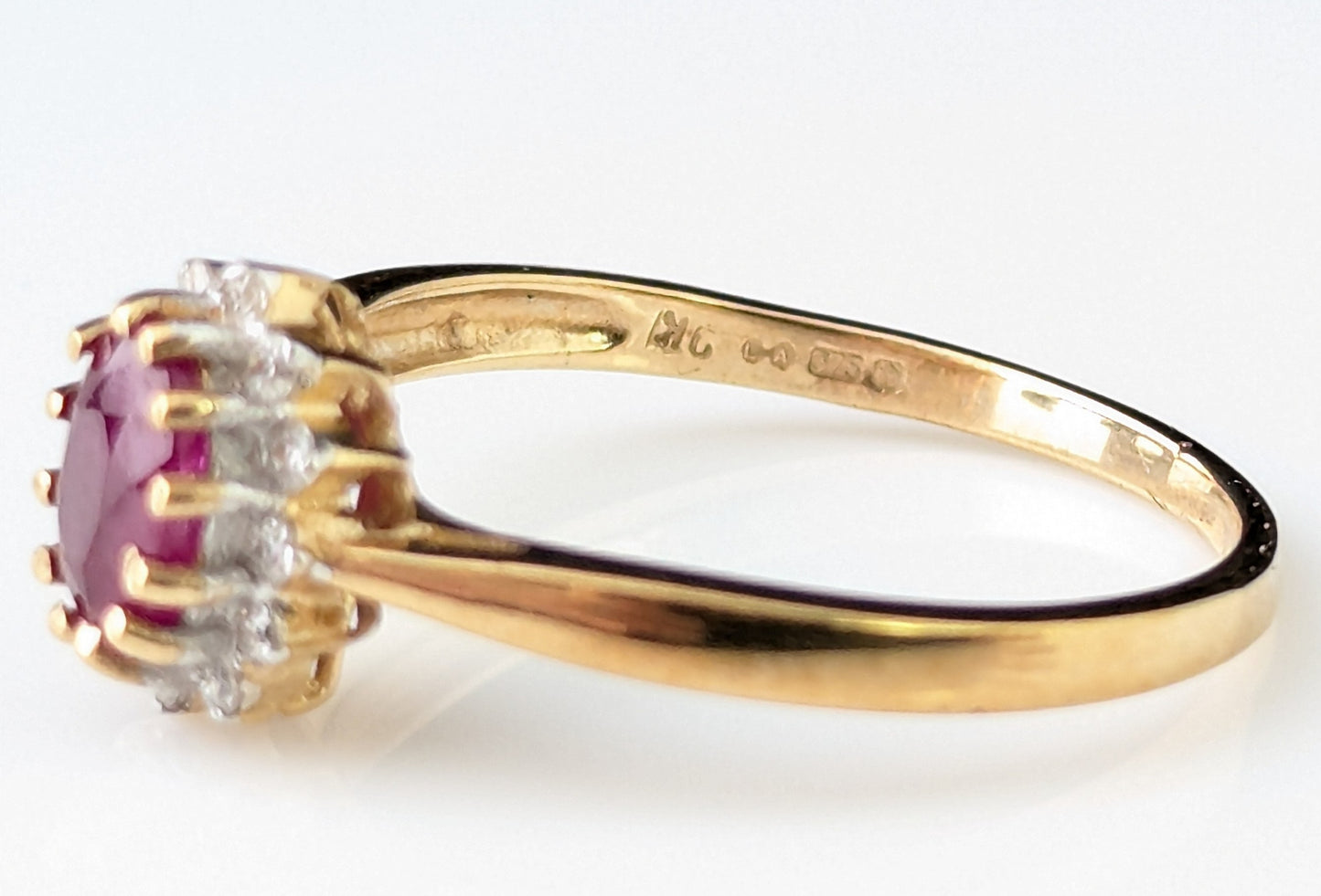 Vintage Ruby and Diamond cluster ring, 9ct gold, Glass filled