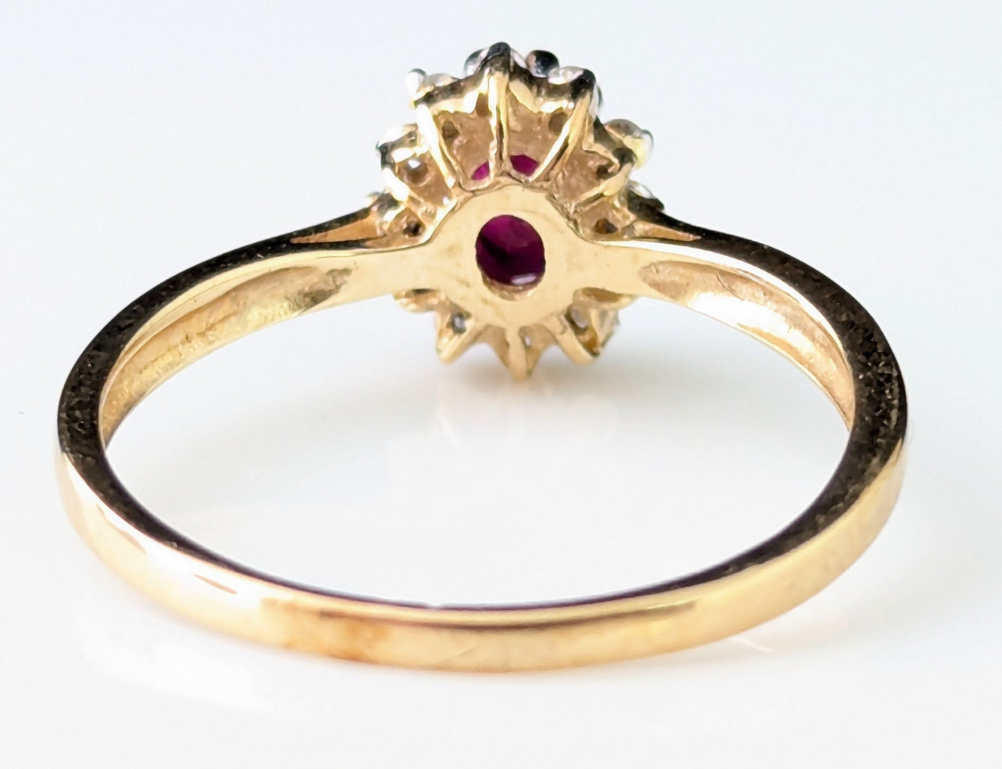 Vintage Ruby and Diamond cluster ring, 9ct gold, Glass filled