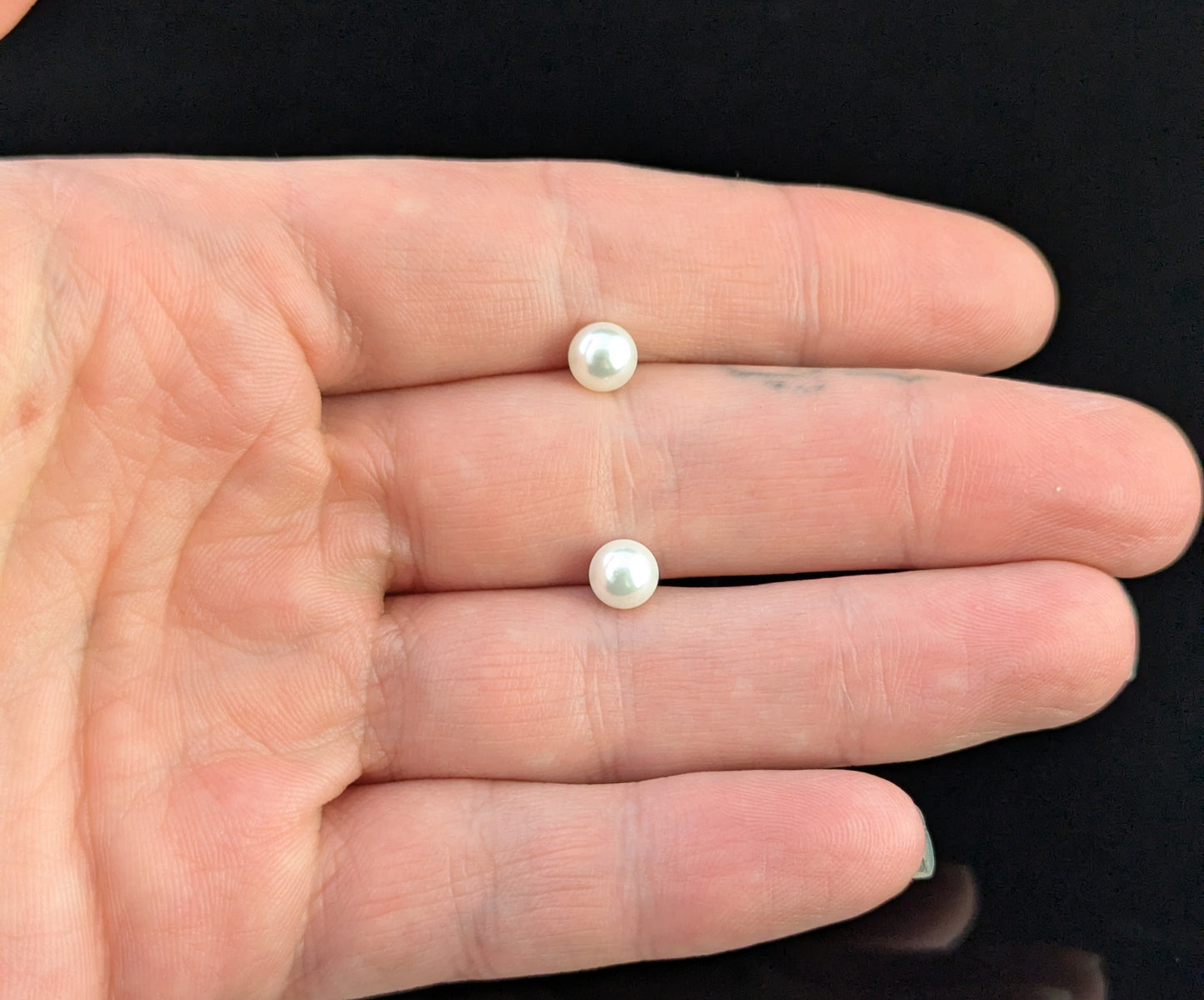 Vintage Art Deco cultured pearl stud earrings, Sterling silver