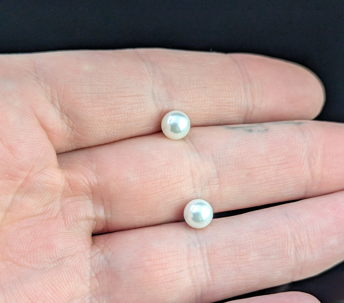 Vintage Art Deco cultured pearl stud earrings, Sterling silver
