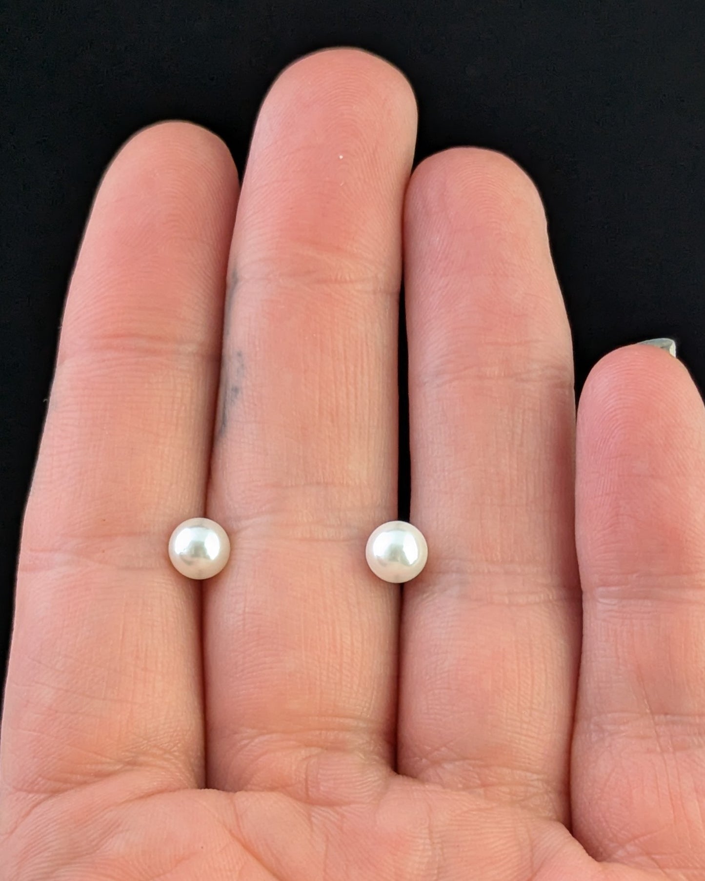 Vintage Art Deco cultured pearl stud earrings, Sterling silver