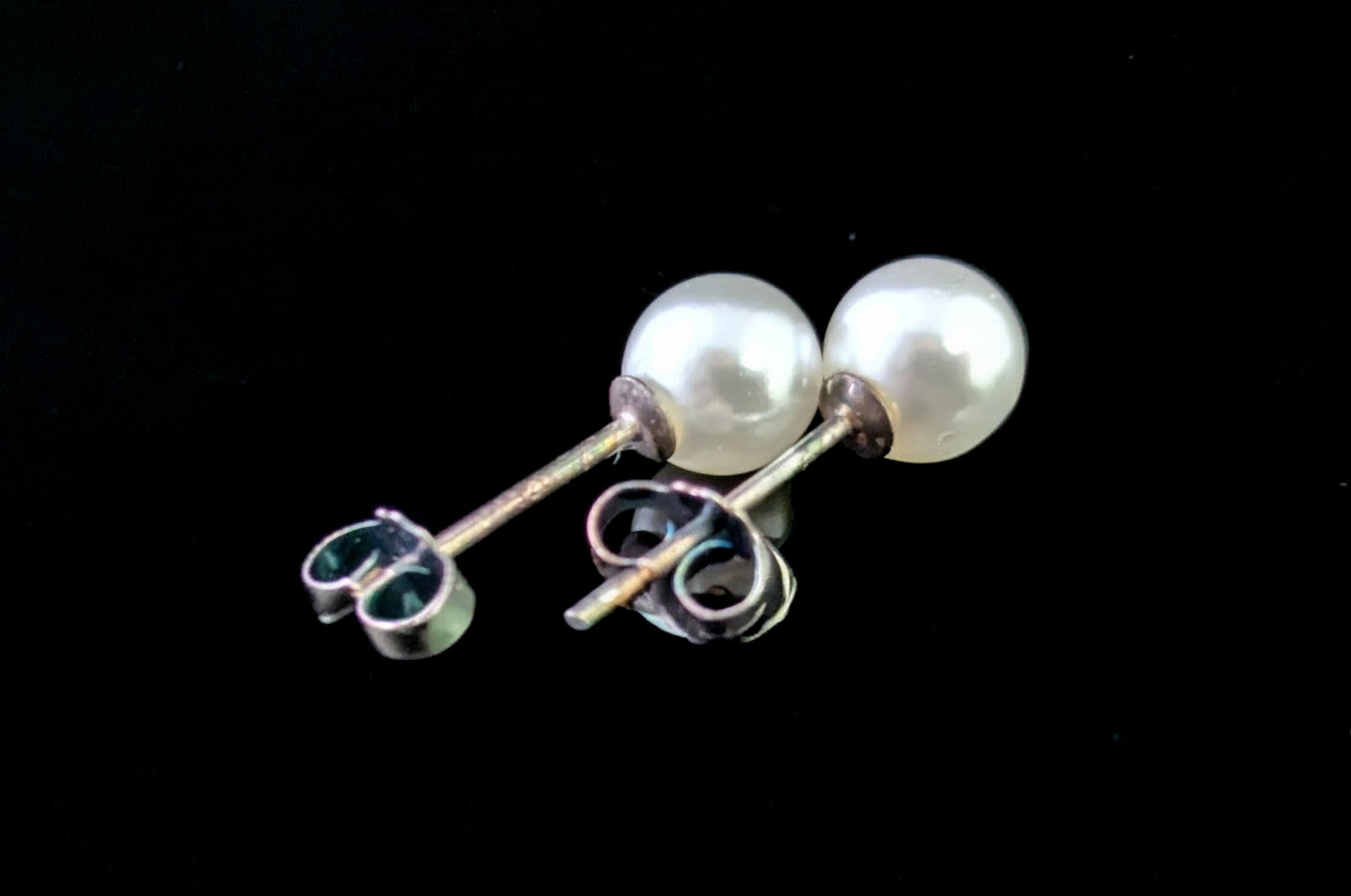 Vintage Art Deco cultured pearl stud earrings, Sterling silver