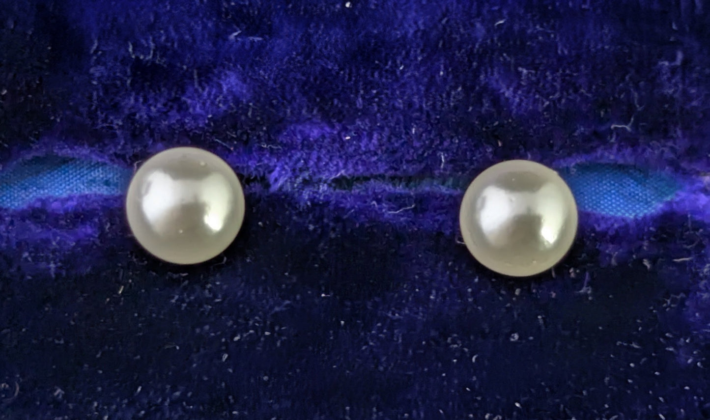 Vintage Art Deco cultured pearl stud earrings, Sterling silver