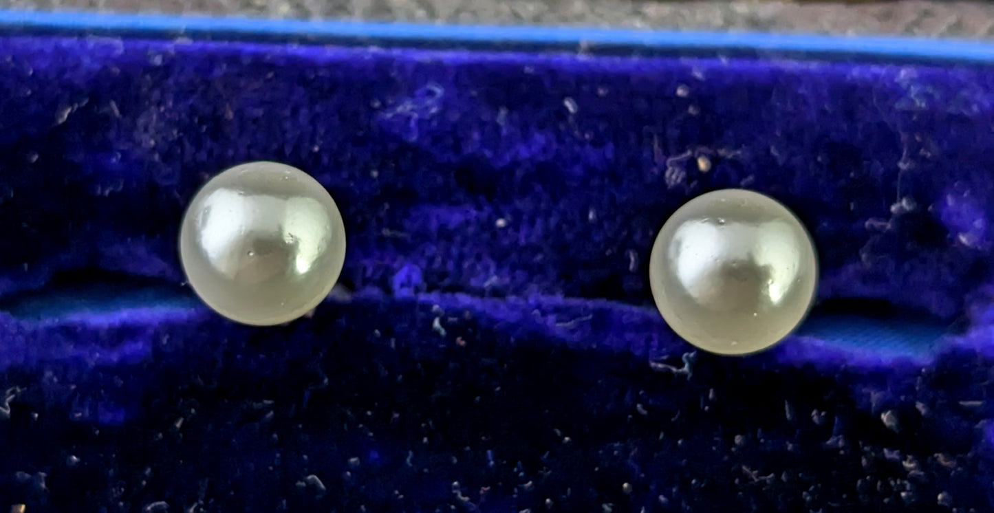 Vintage Art Deco cultured pearl stud earrings, Sterling silver