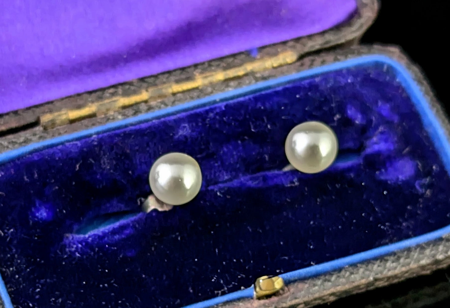 Vintage Art Deco cultured pearl stud earrings, Sterling silver