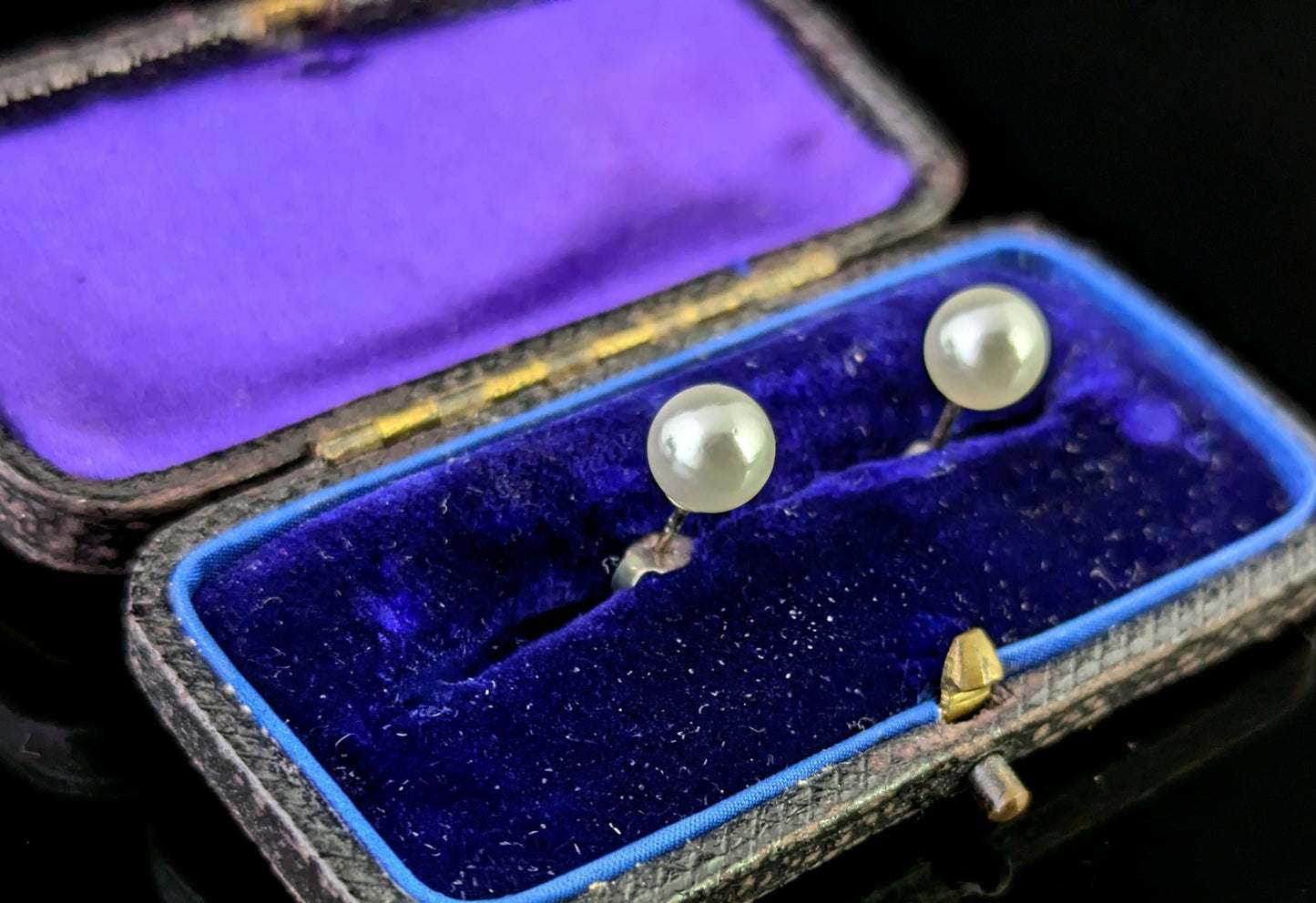 Vintage Art Deco cultured pearl stud earrings, Sterling silver