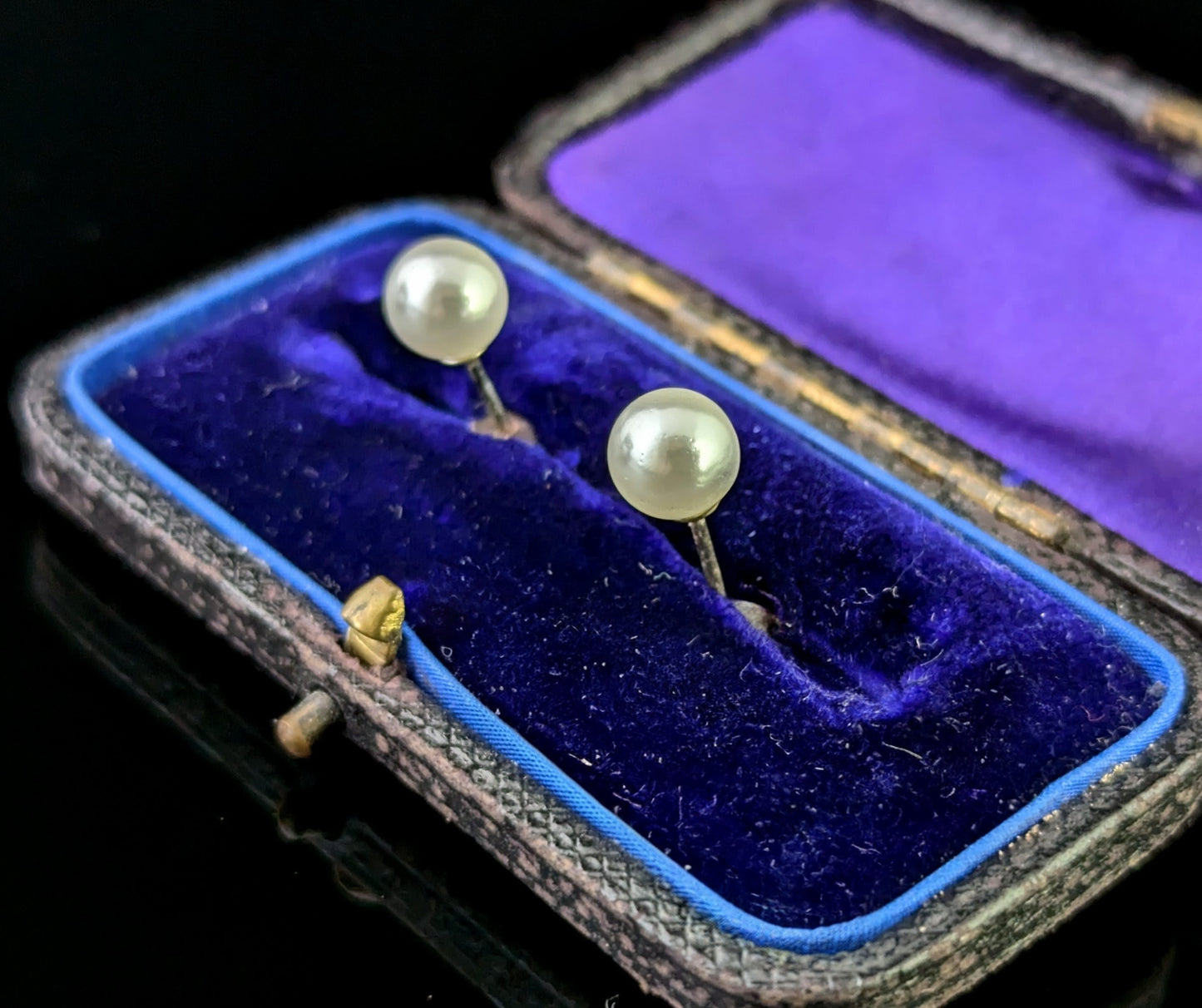 Vintage Art Deco cultured pearl stud earrings, Sterling silver