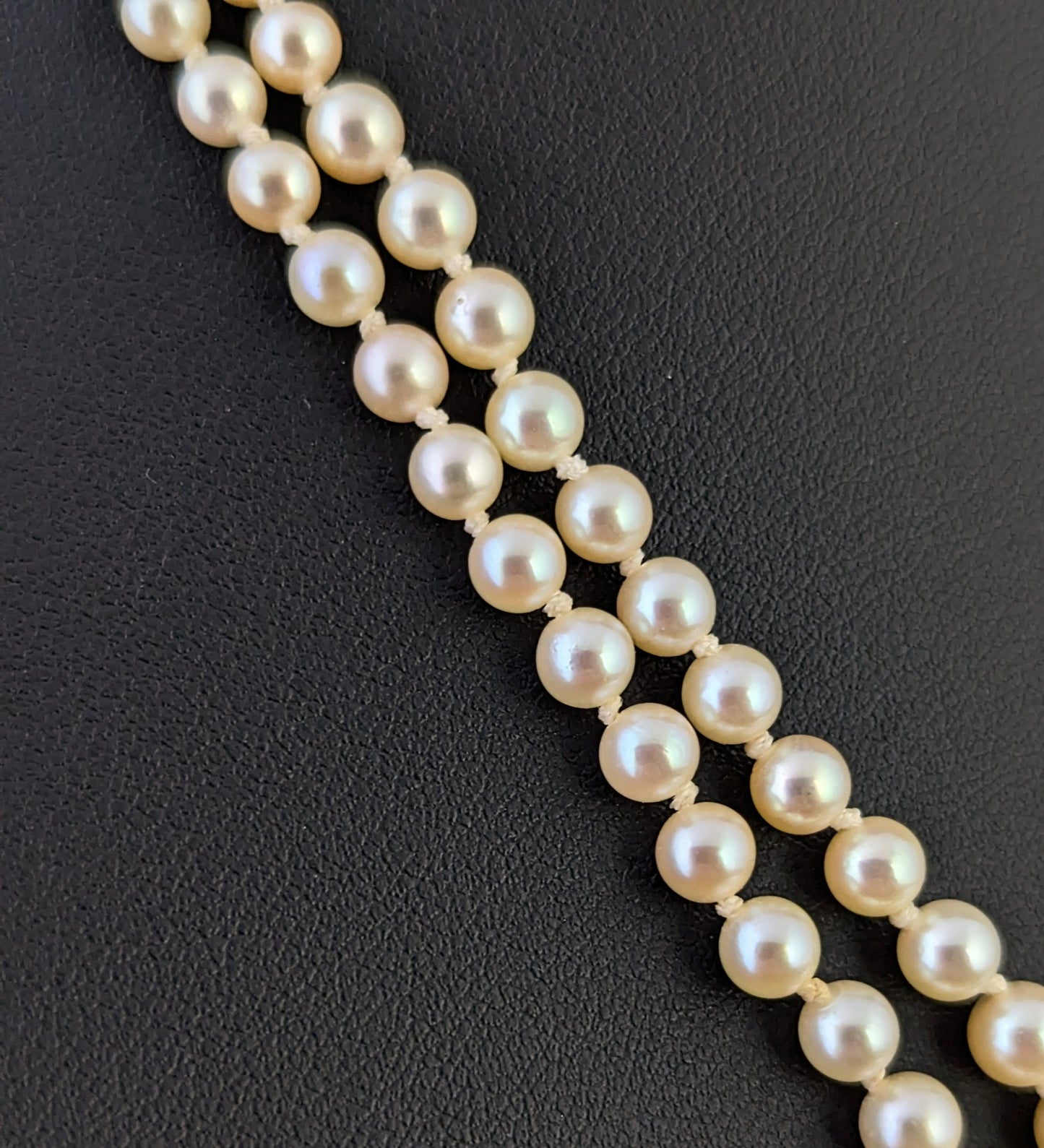 Vintage Double row cultured pearl necklace, Diamond clasp 9ct white gold, Art Deco