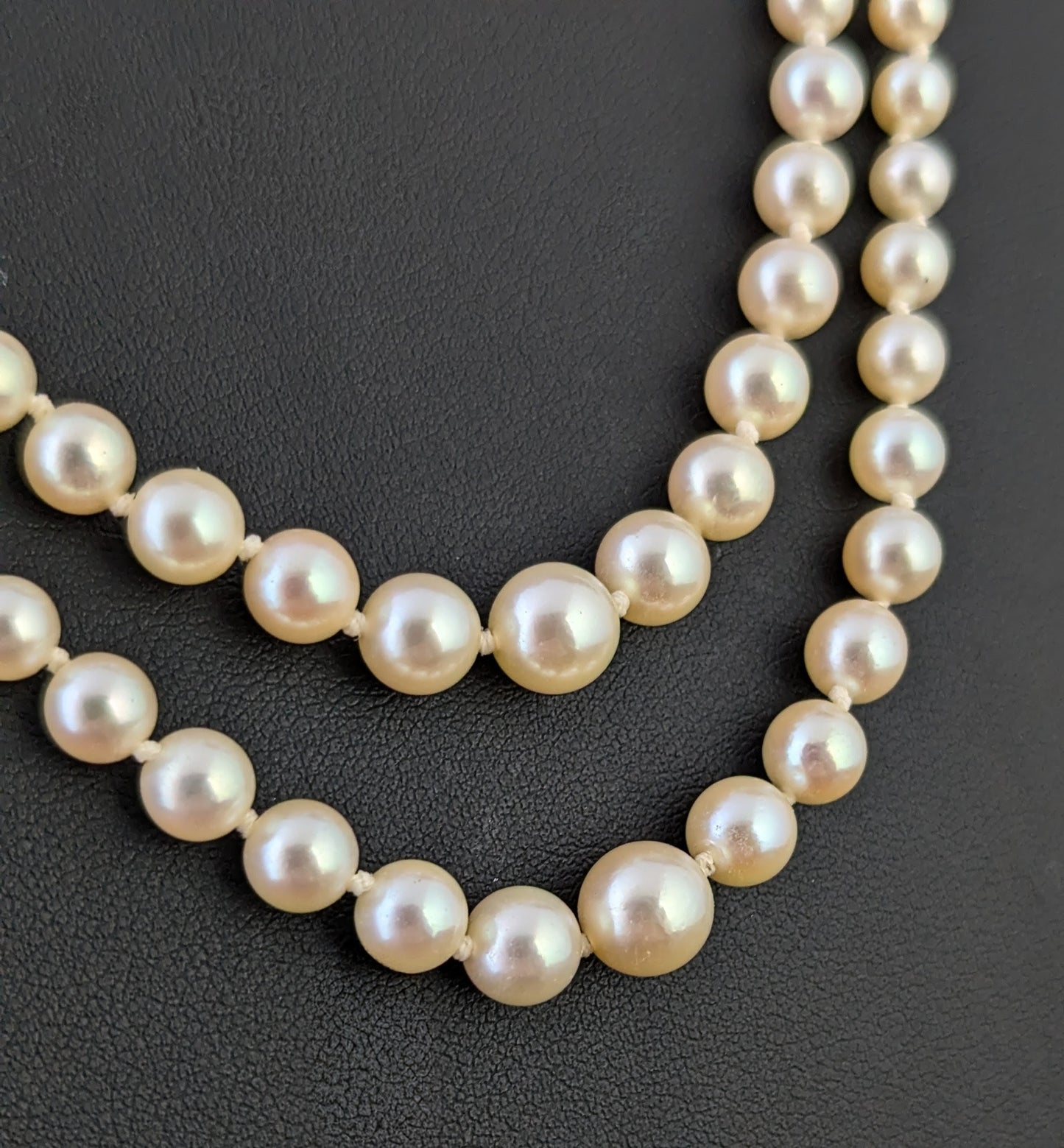 Vintage Double row cultured pearl necklace, Diamond clasp 9ct white gold, Art Deco
