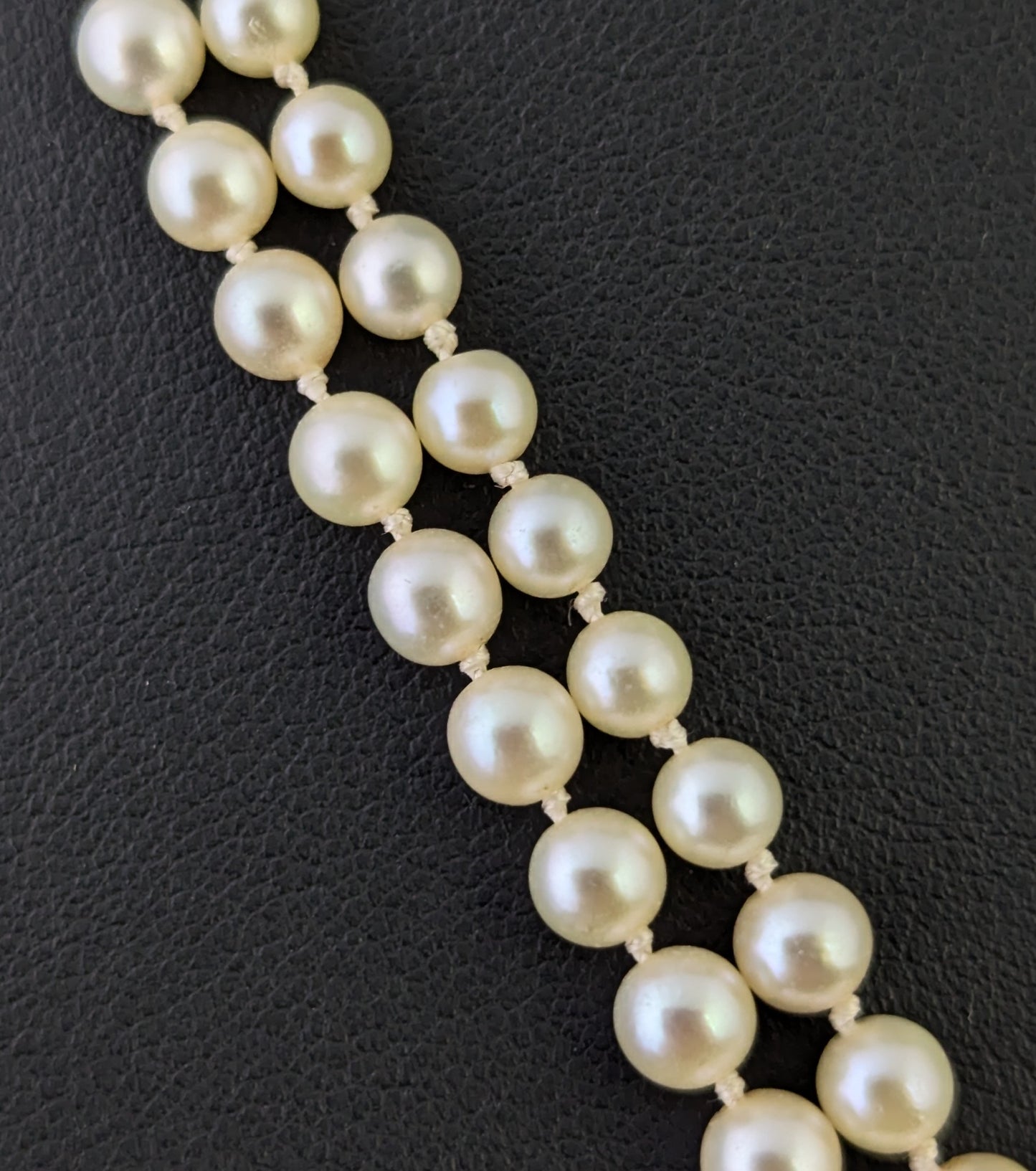 Vintage Art Double row cultured pearl necklace, Diamond clasp, 9ct white gold