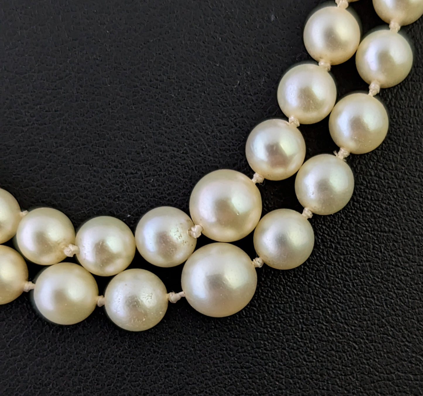 Vintage Art Double row cultured pearl necklace, Diamond clasp, 9ct white gold