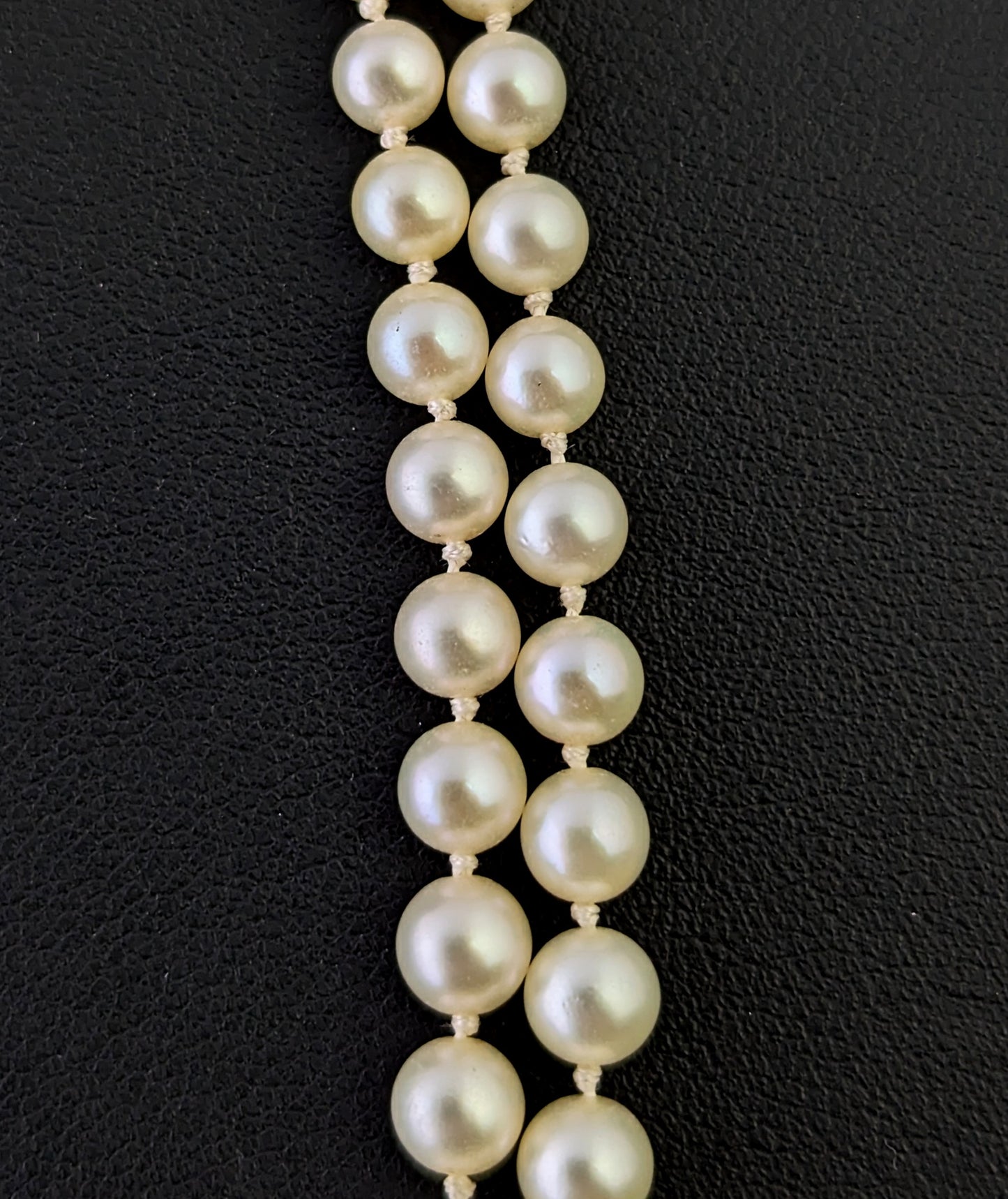 Vintage Art Double row cultured pearl necklace, Diamond clasp, 9ct white gold