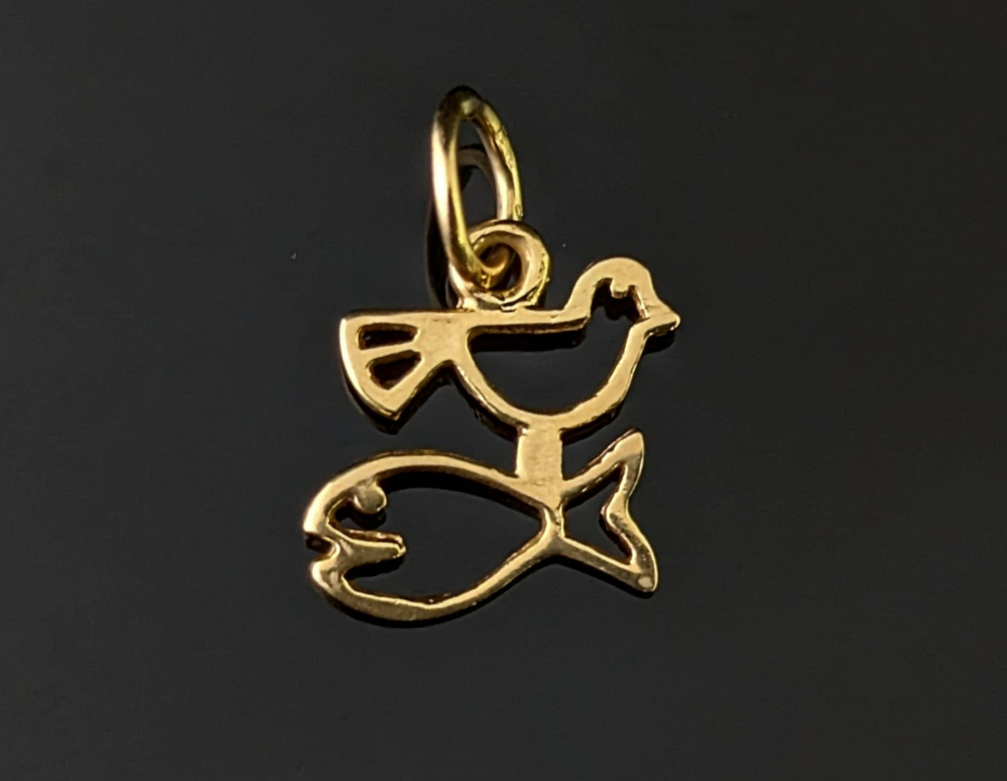 Vintage 9ct gold Fish and Bird charm, Dainty pendant
