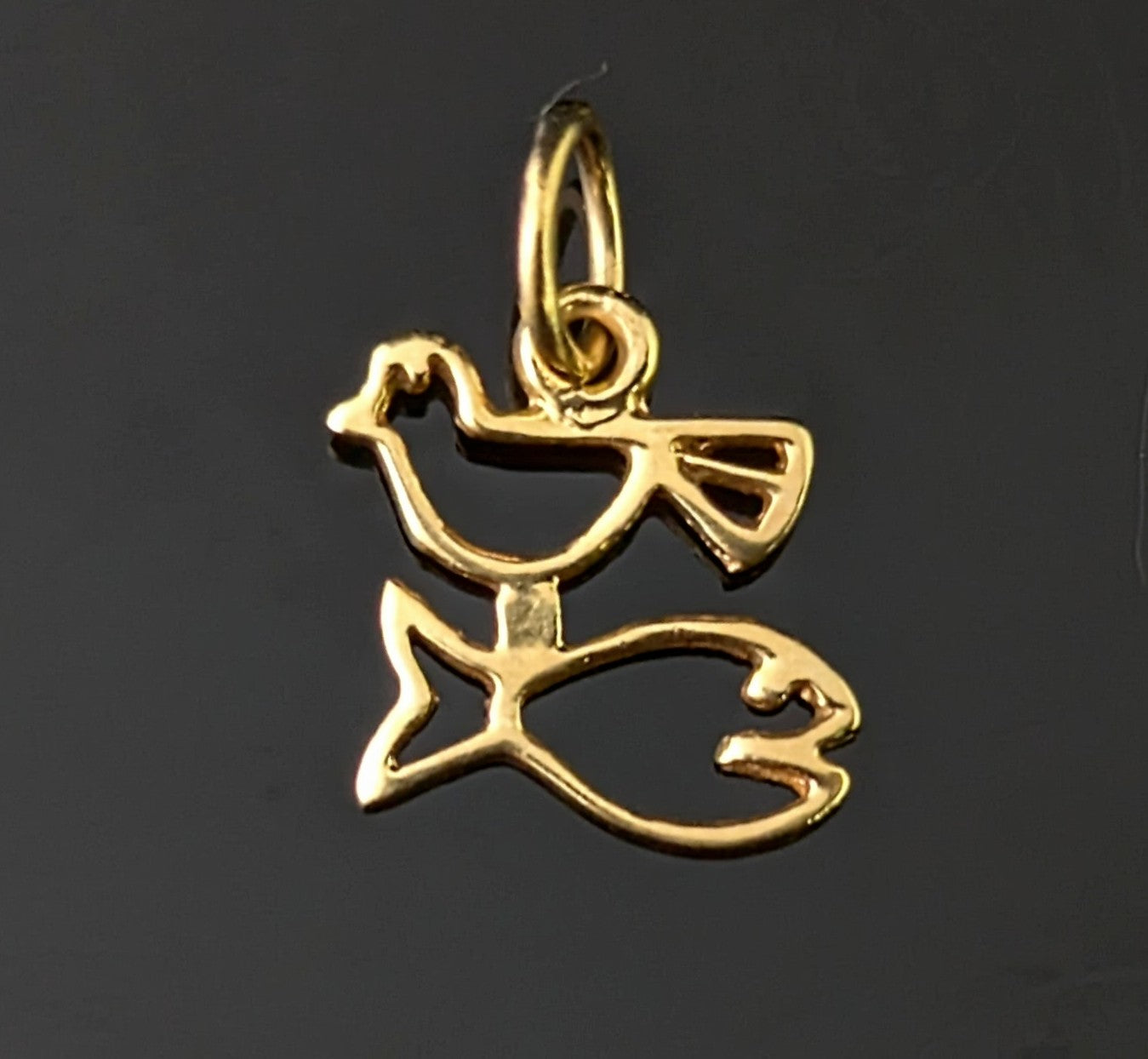 Vintage 9ct gold Fish and Bird charm, Dainty pendant