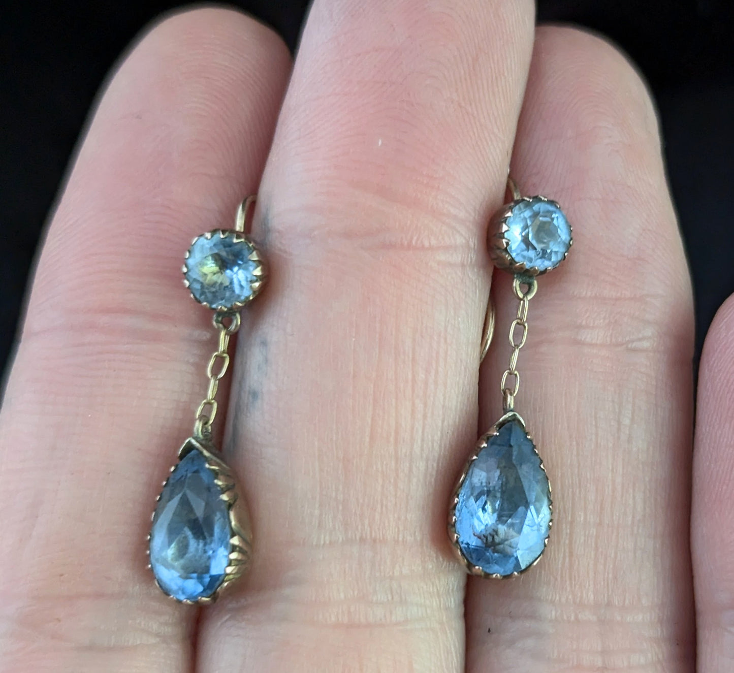 Antique Blue paste drop earrings, Victorian, 9ct gold