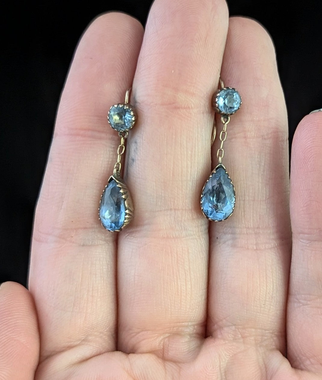 Antique Blue paste drop earrings, Victorian, 9ct gold