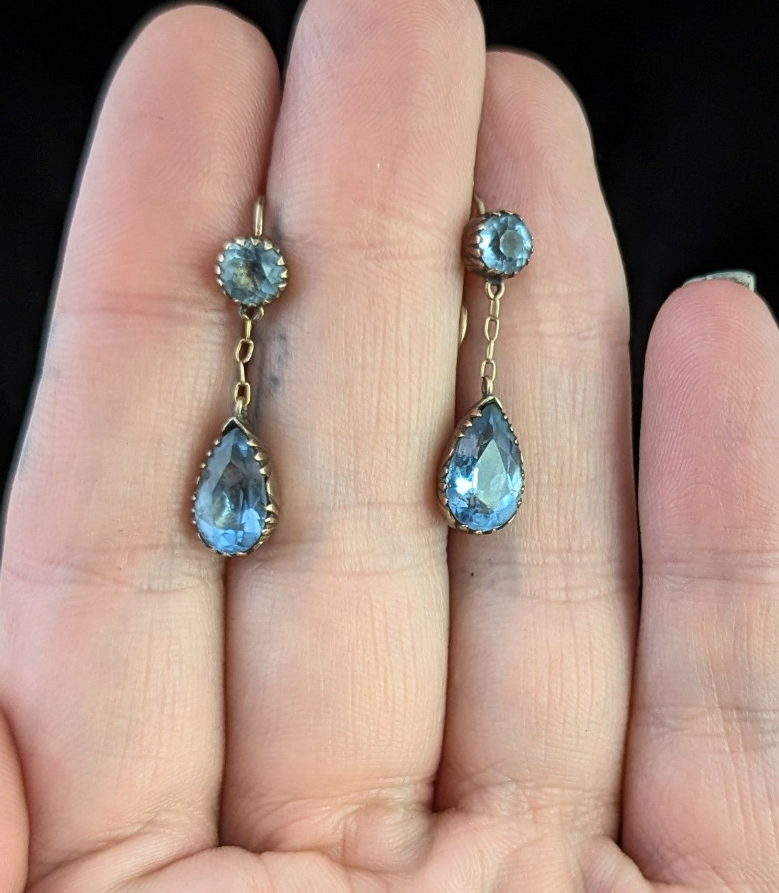 Antique Blue paste drop earrings, Victorian, 9ct gold