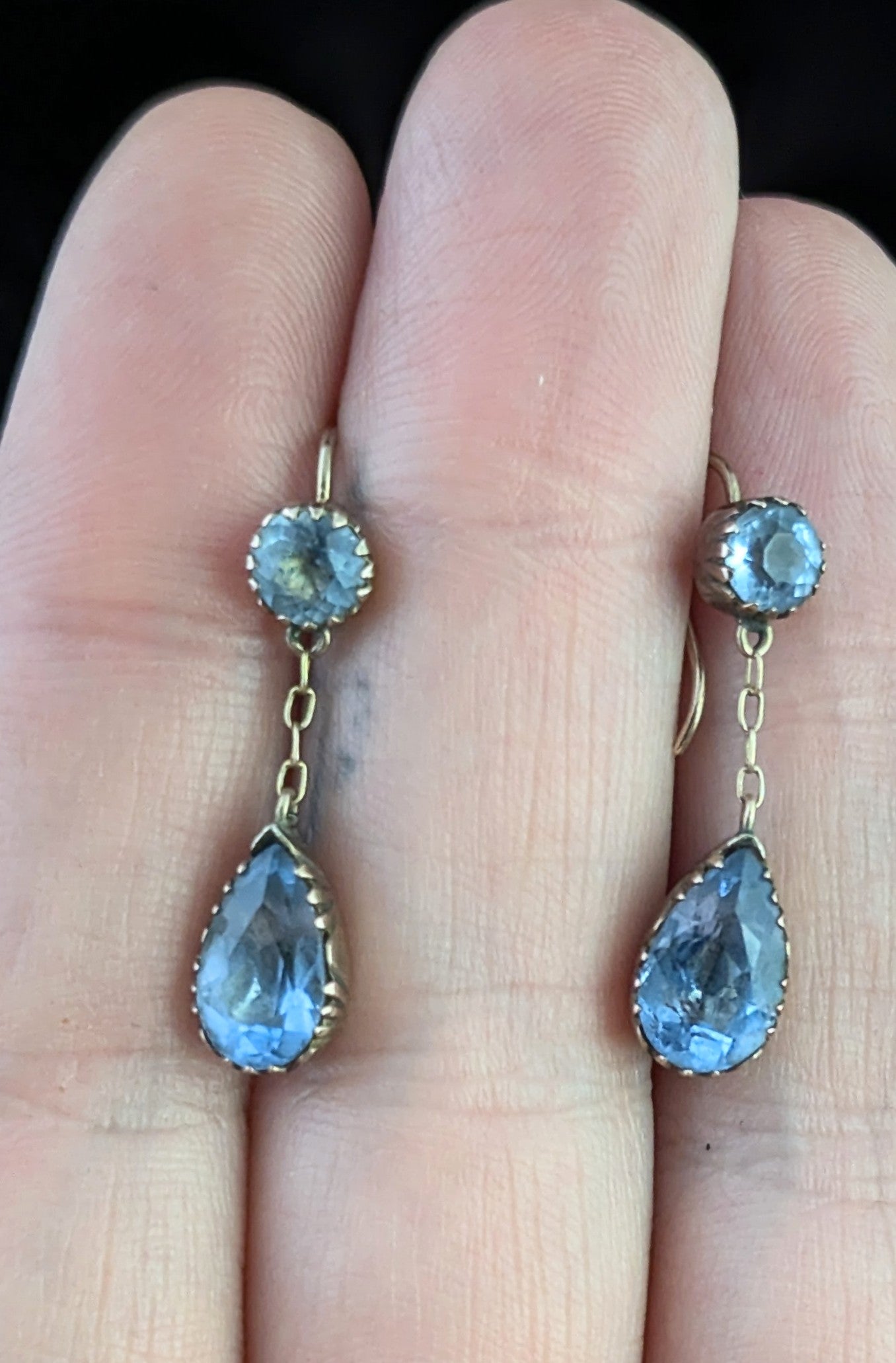 Antique Blue paste drop earrings, Victorian, 9ct gold