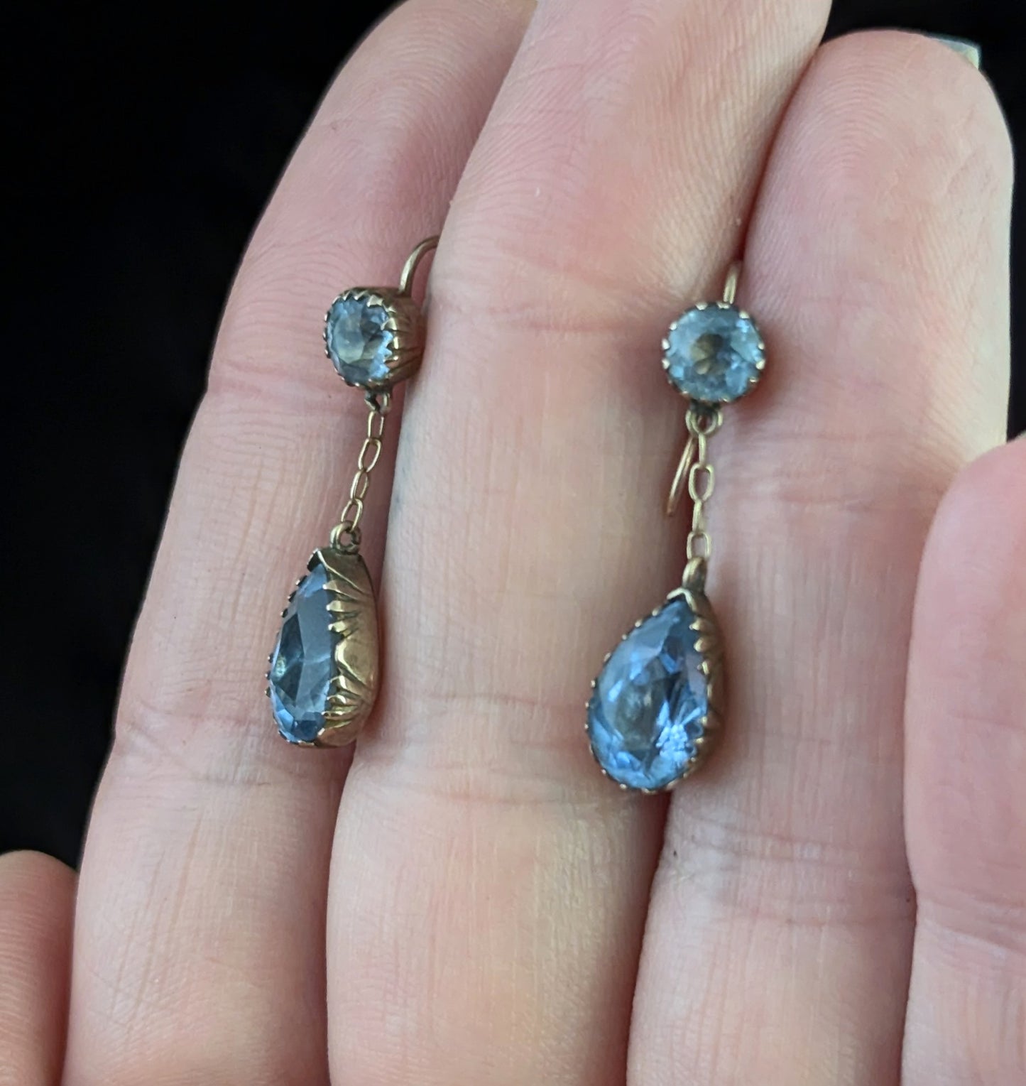 Antique Blue paste drop earrings, Victorian, 9ct gold