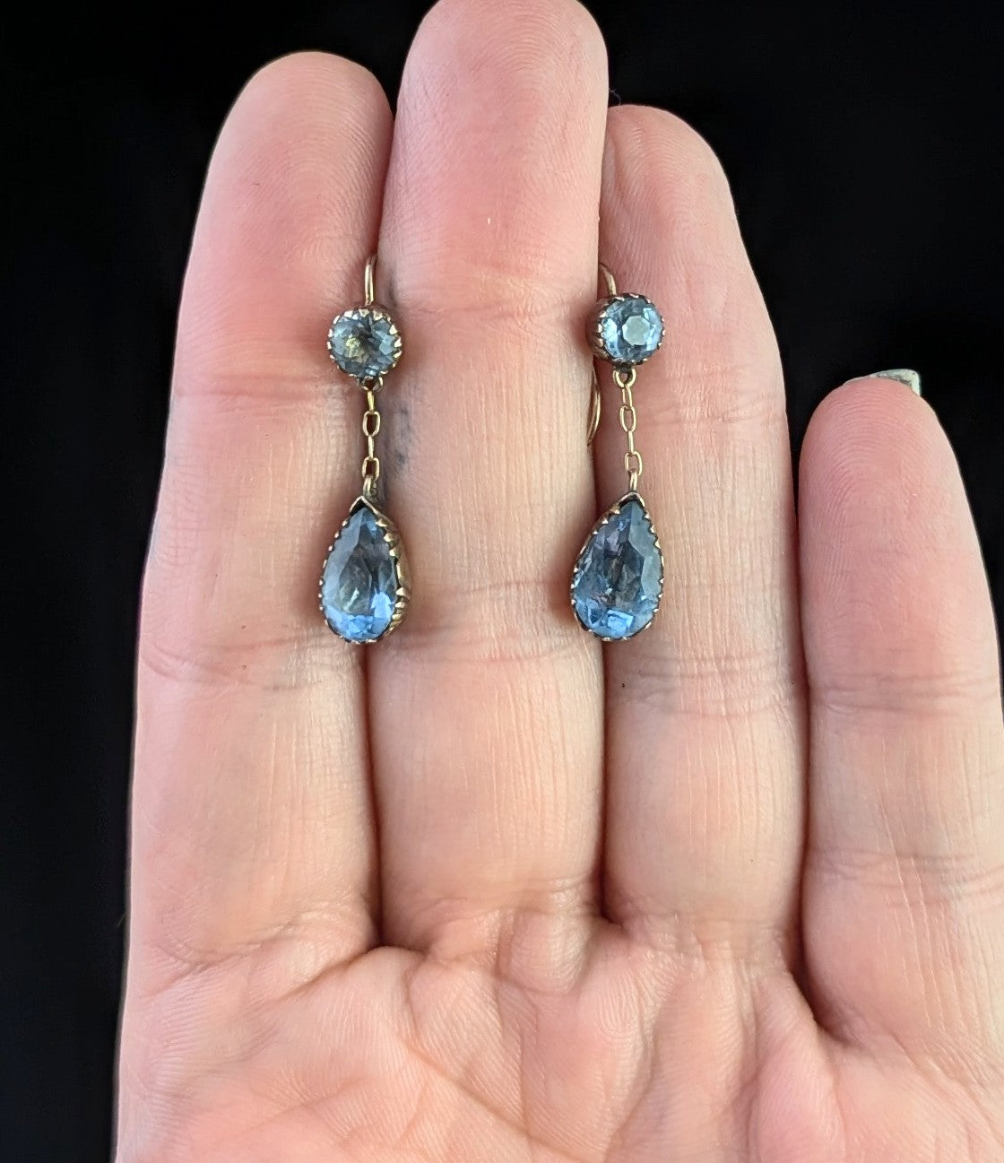 Antique Blue paste drop earrings, Victorian, 9ct gold