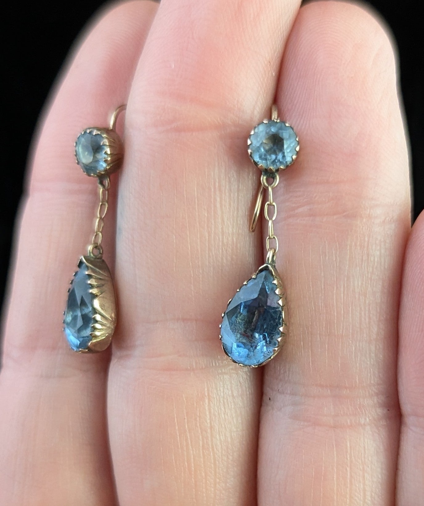 Antique Blue paste drop earrings, Victorian, 9ct gold
