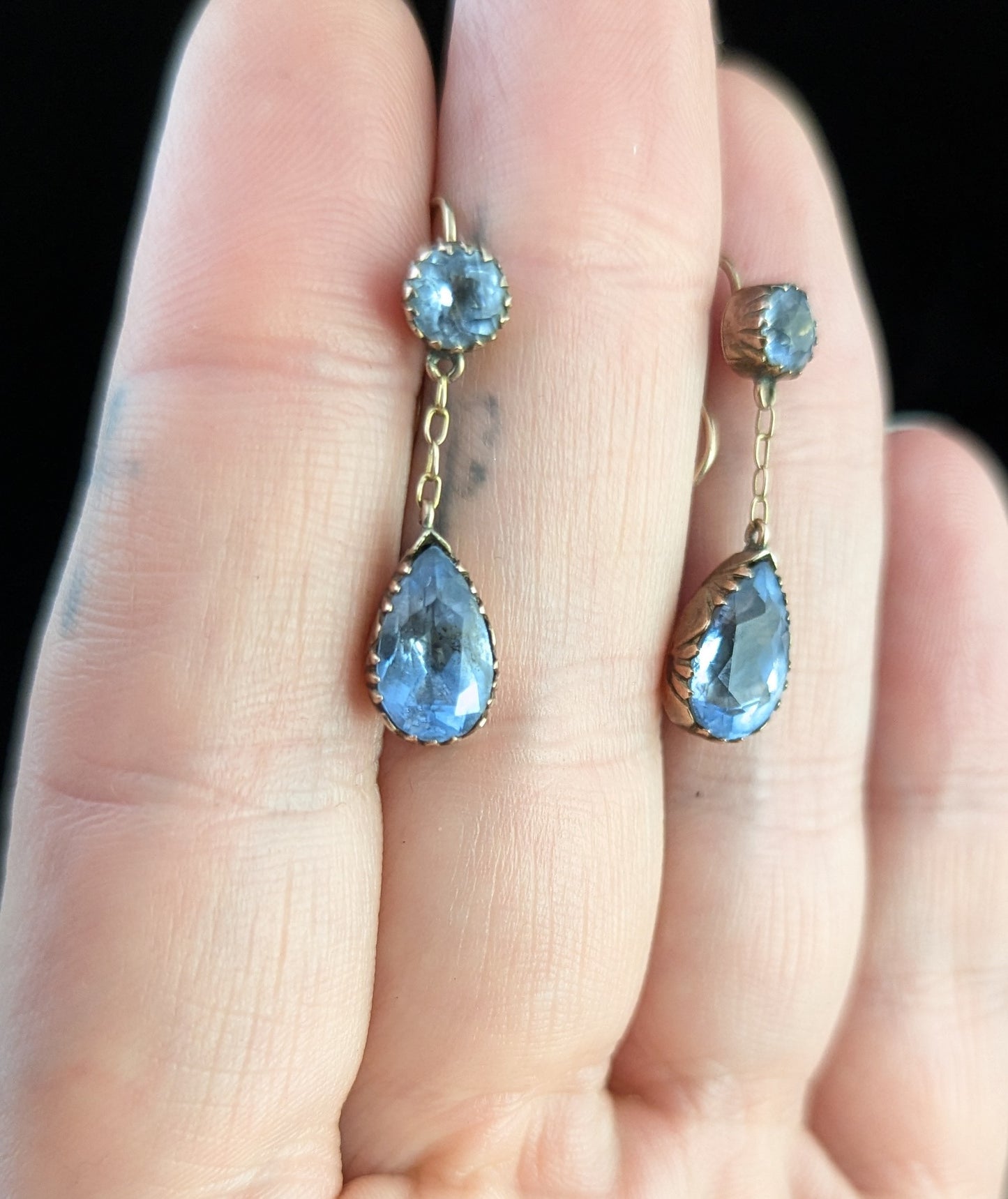 Antique Blue paste drop earrings, Victorian, 9ct gold