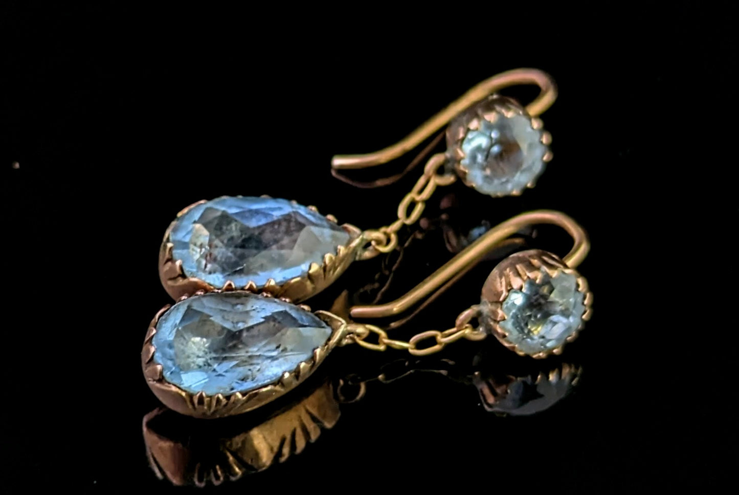Antique Blue paste drop earrings, Victorian, 9ct gold