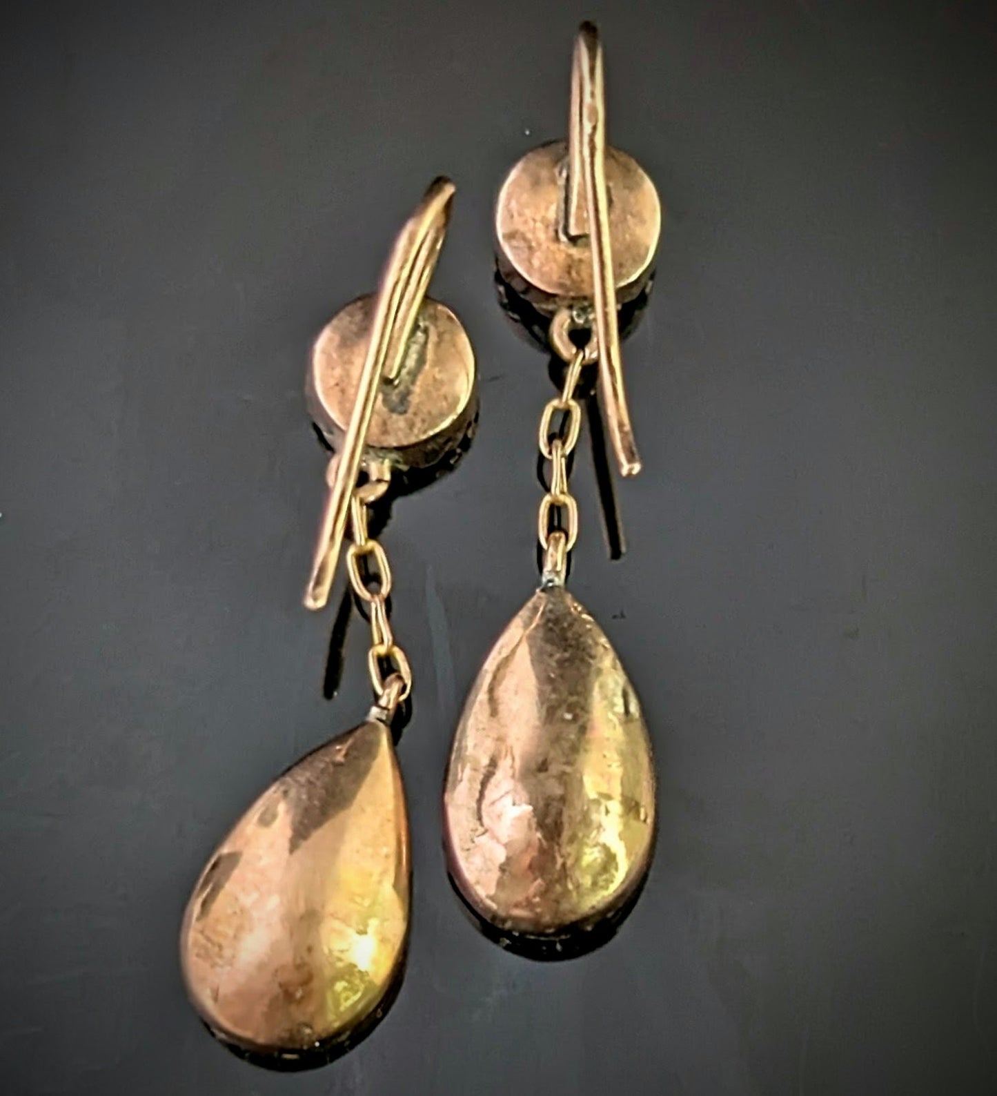 Antique Blue paste drop earrings, Victorian, 9ct gold