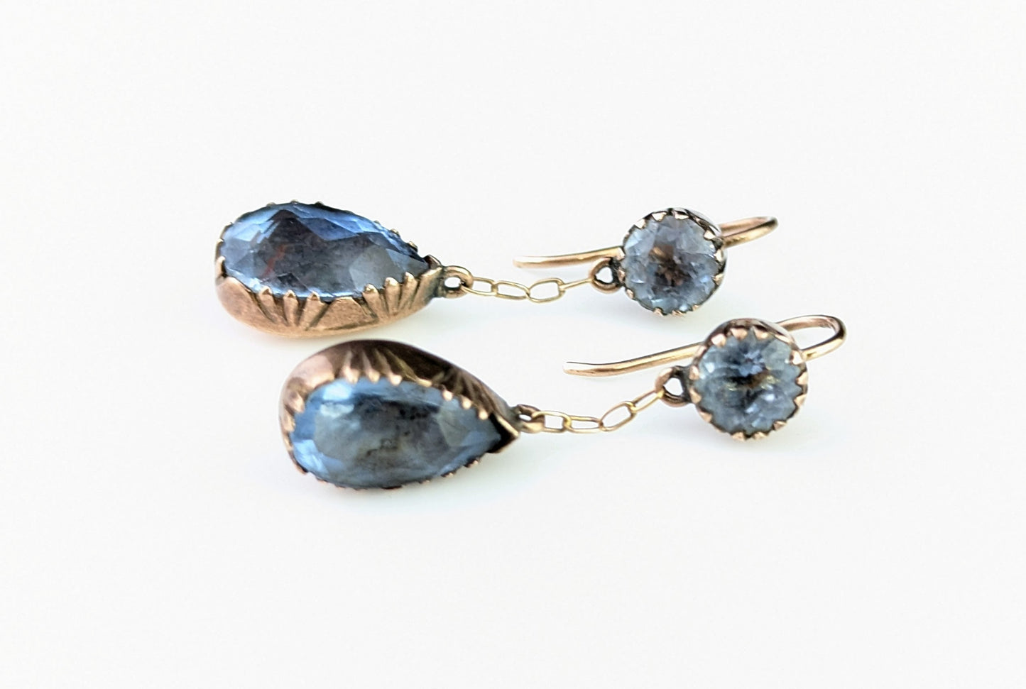 Antique Blue paste drop earrings, Victorian, 9ct gold