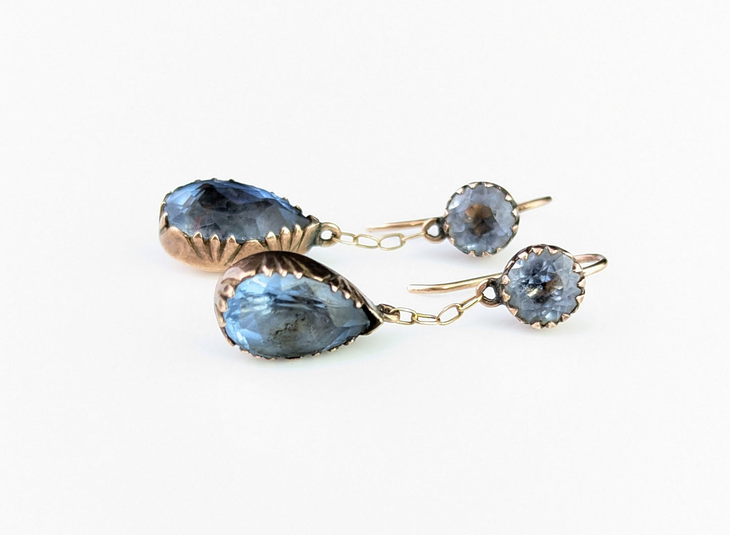 Antique Blue paste drop earrings, Victorian, 9ct gold