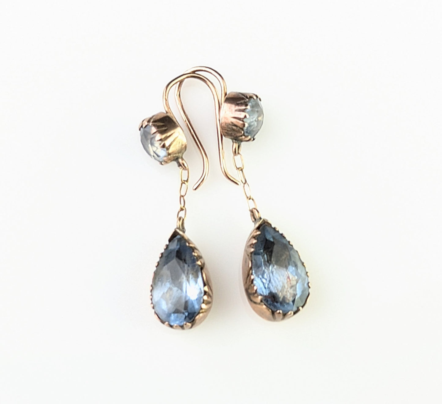 Antique Blue paste drop earrings, Victorian, 9ct gold