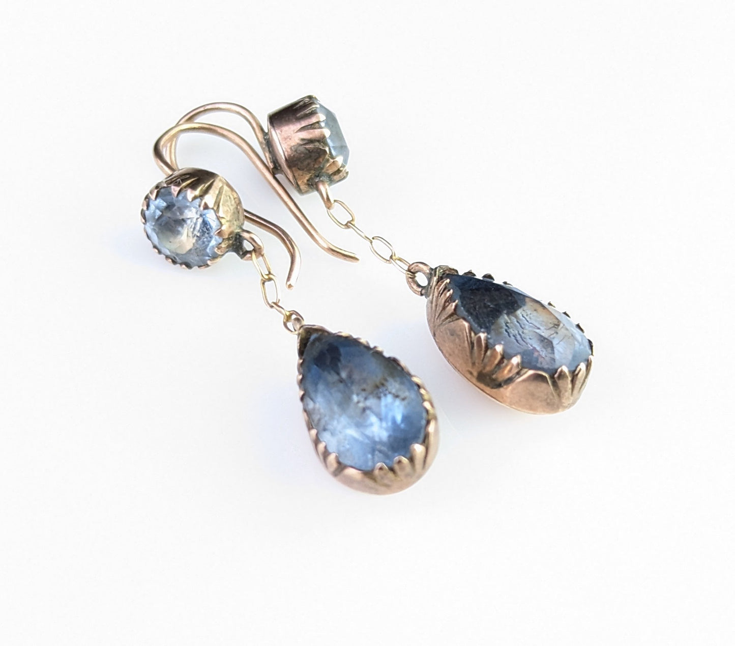 Antique Blue paste drop earrings, Victorian, 9ct gold