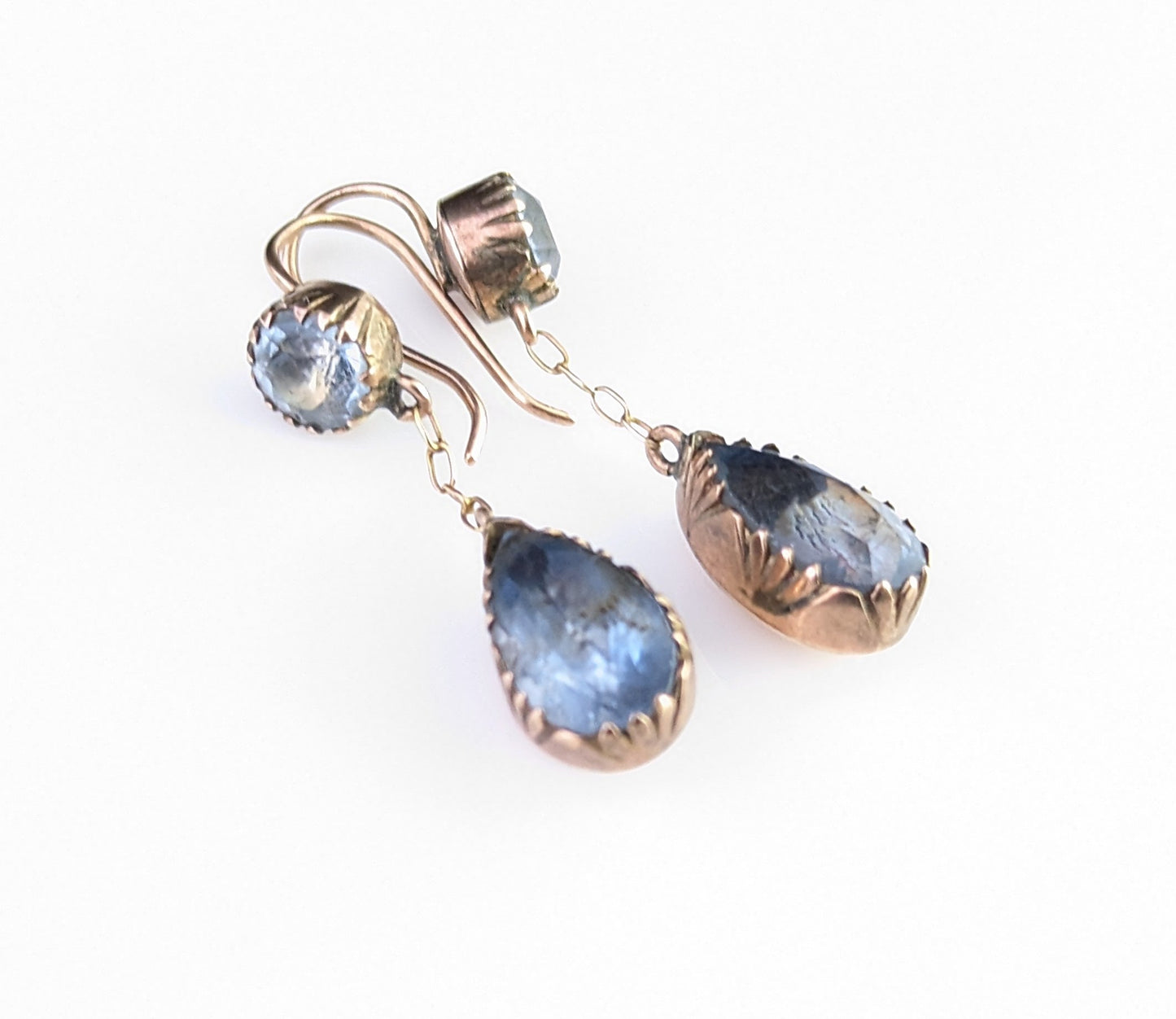 Antique Blue paste drop earrings, Victorian, 9ct gold