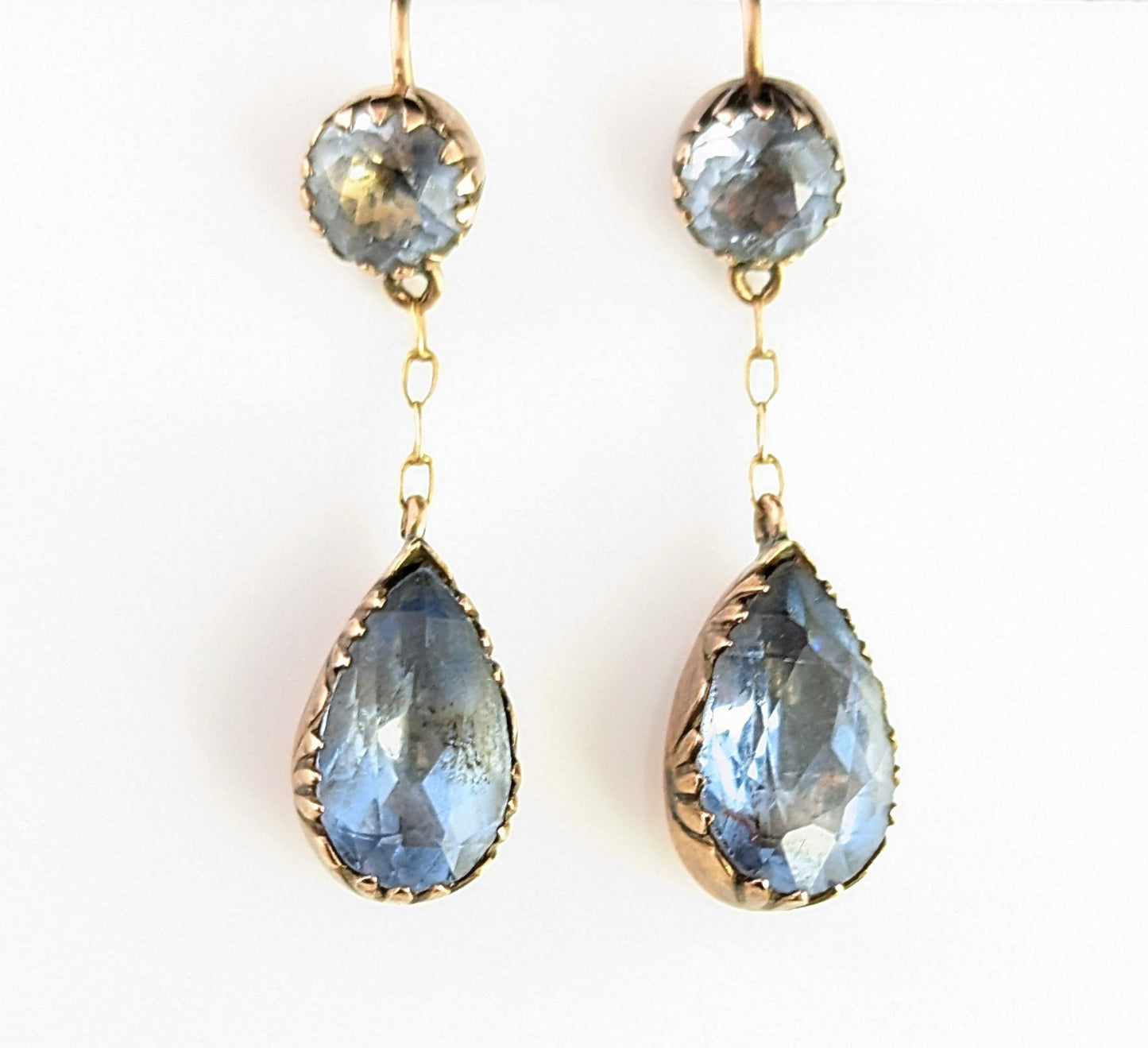 Antique Blue paste drop earrings, Victorian, 9ct gold