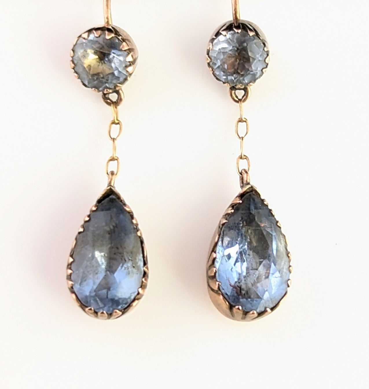 Antique Blue paste drop earrings, Victorian, 9ct gold
