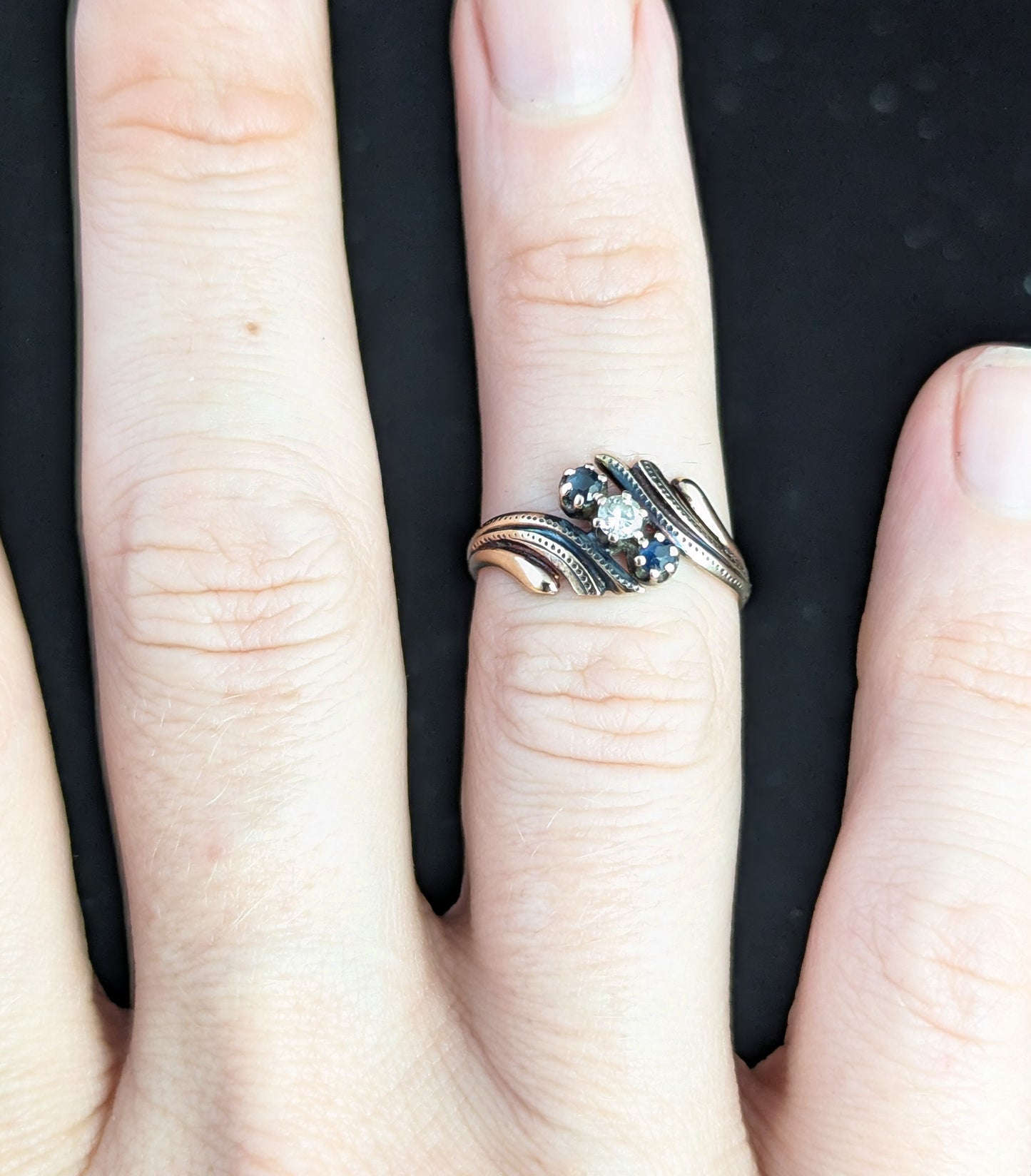 Vintage Art Deco Sapphire and Diamond fan ring, 9ct gold