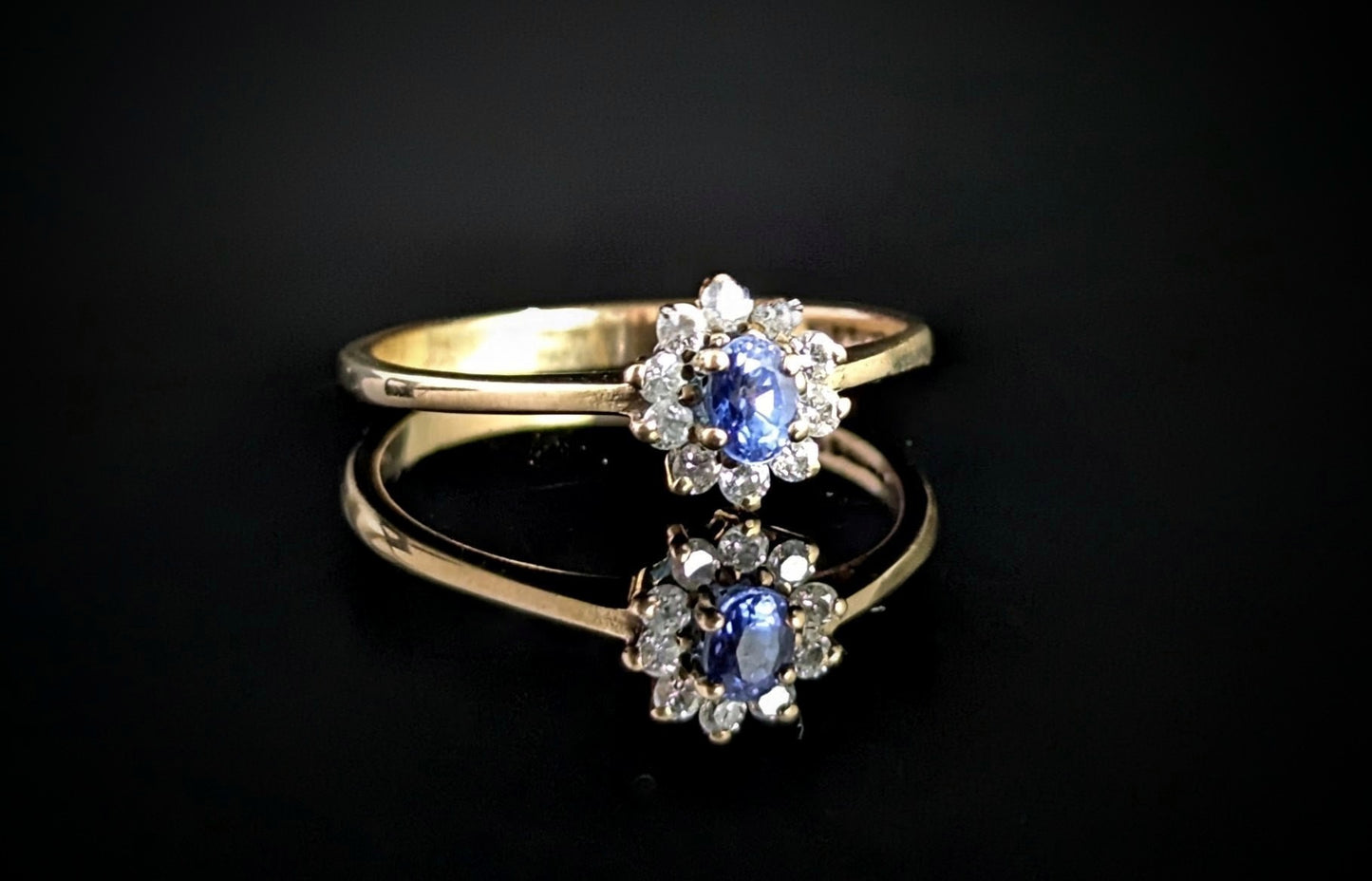 Vintage Sapphire and Diamond cluster ring, 9ct gold