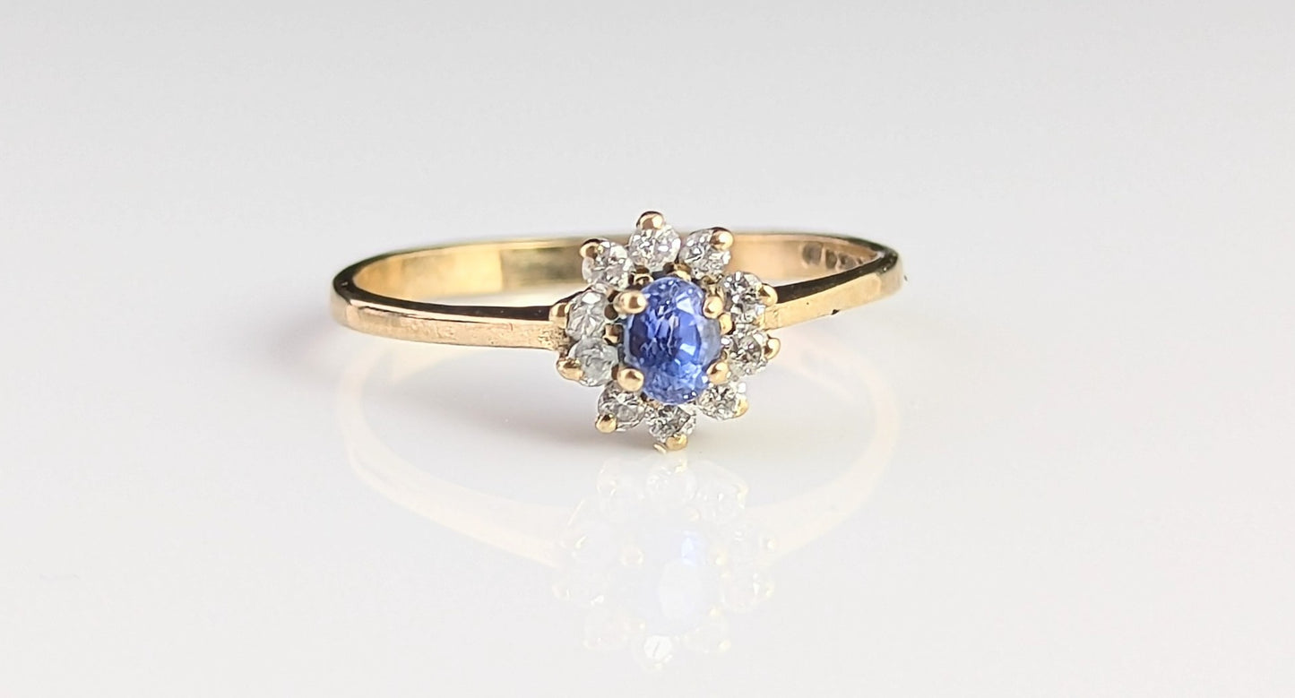 Vintage Sapphire and Diamond cluster ring, 9ct gold