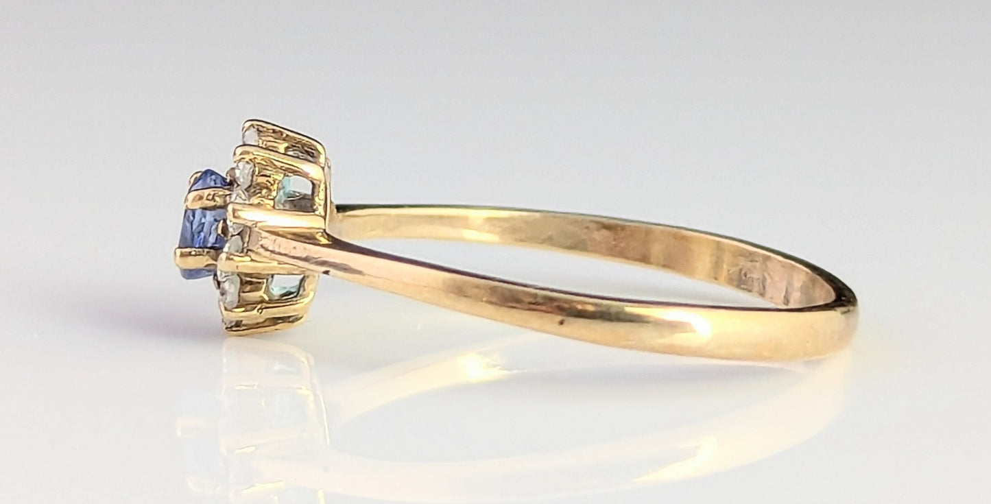Vintage Sapphire and Diamond cluster ring, 9ct gold