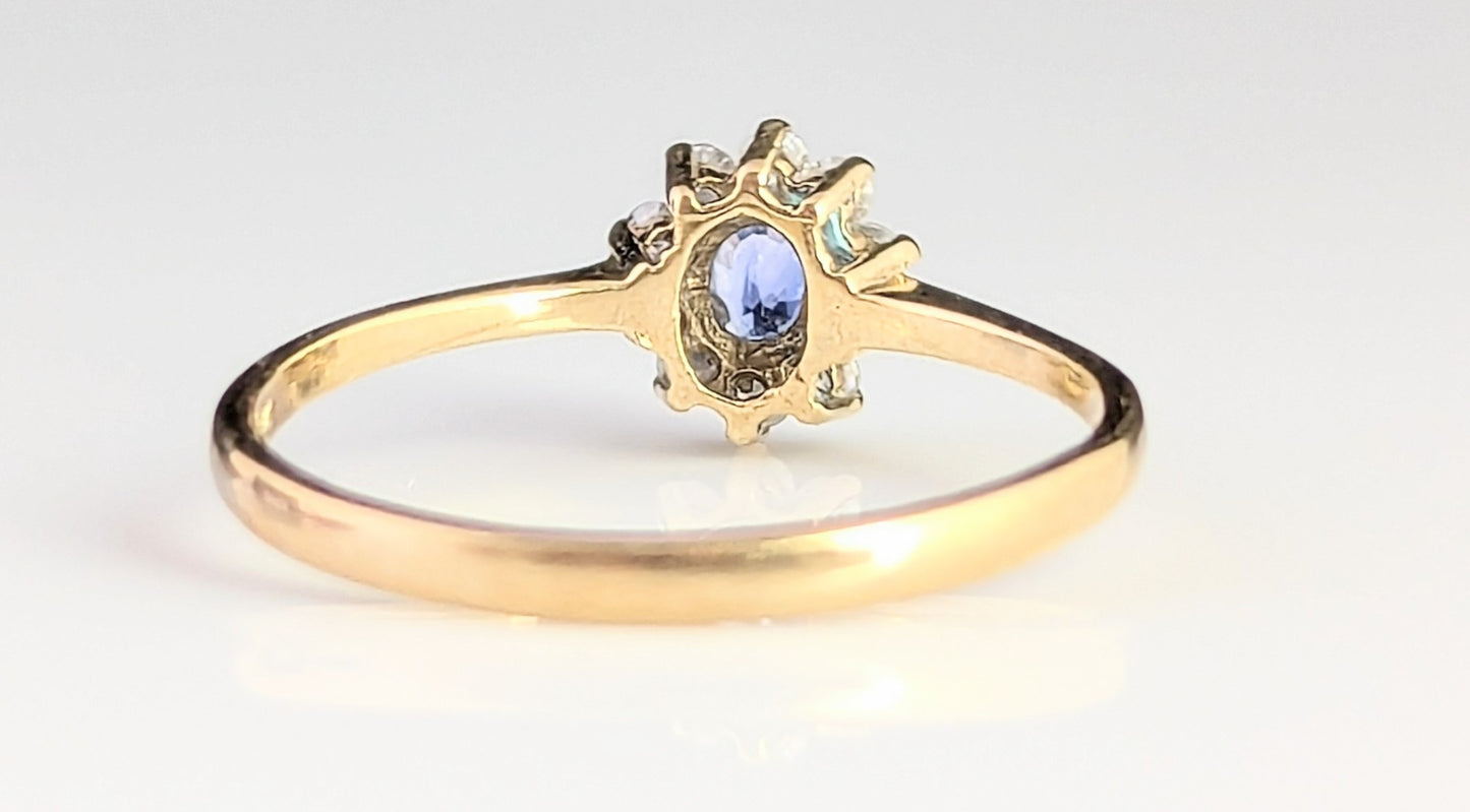 Vintage Sapphire and Diamond cluster ring, 9ct gold