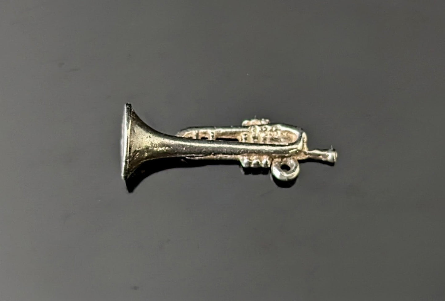 Vintage sterling silver trumpet charm, Dainty pendant, music themed