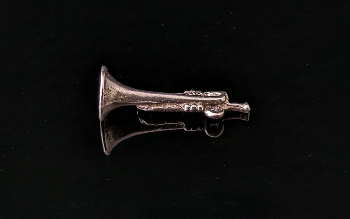 Vintage sterling silver trumpet charm, Dainty pendant, music themed