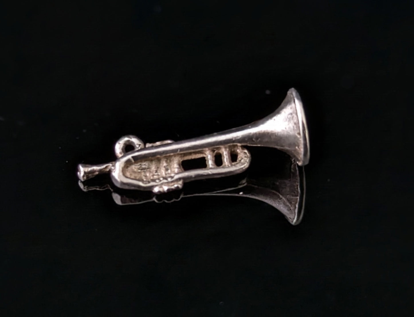 Vintage sterling silver trumpet charm, Dainty pendant, music themed
