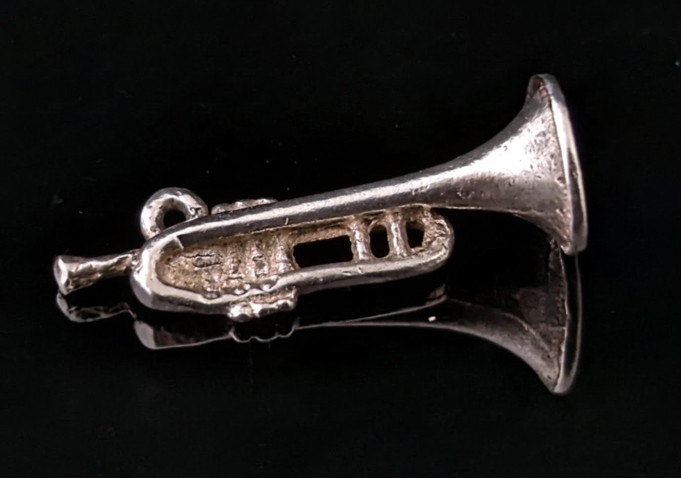 Vintage sterling silver trumpet charm, Dainty pendant, music themed