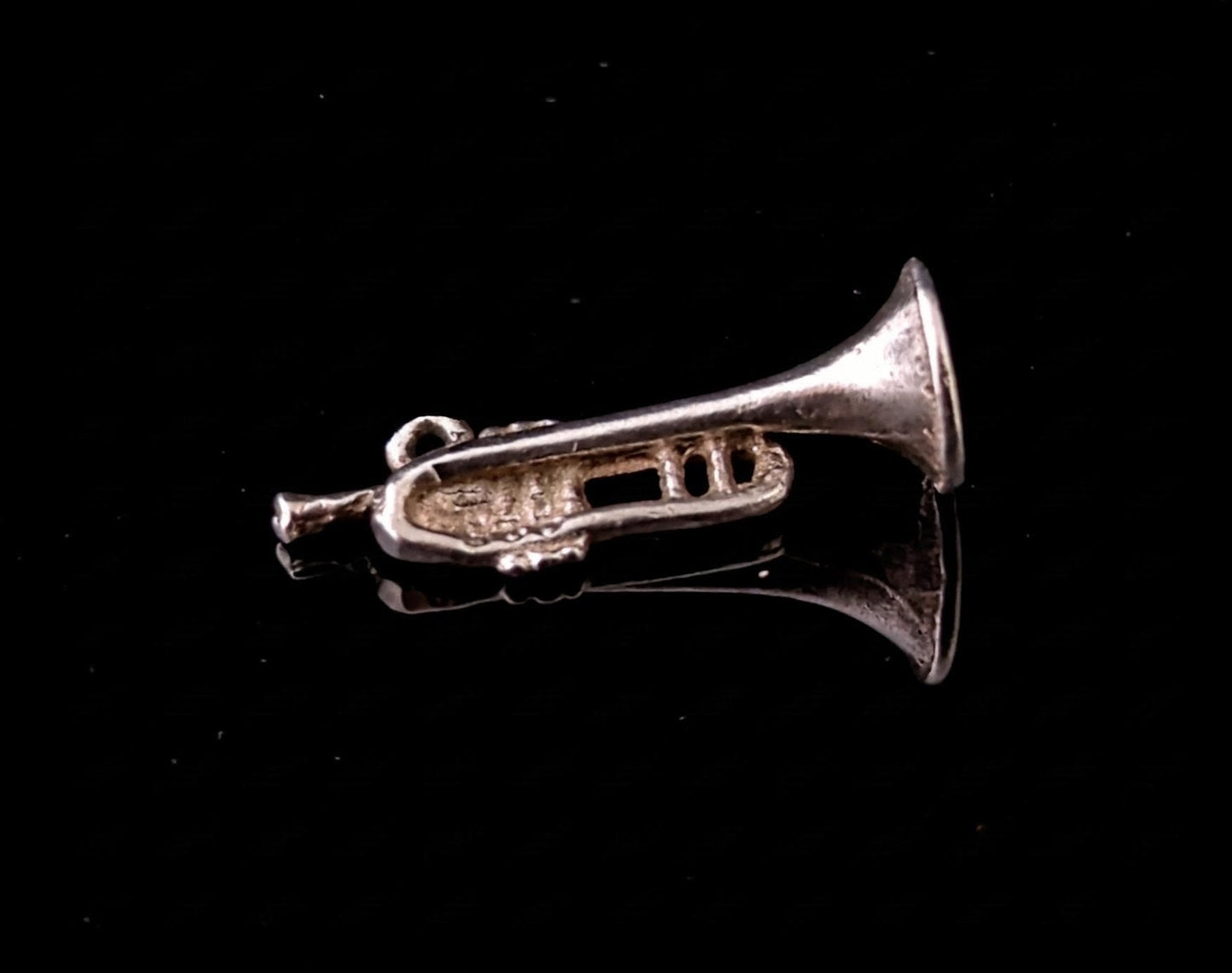 Vintage sterling silver trumpet charm, Dainty pendant, music themed