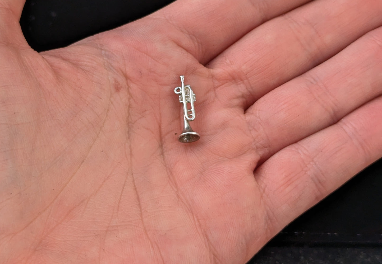 Vintage sterling silver trumpet charm, Dainty pendant, music themed