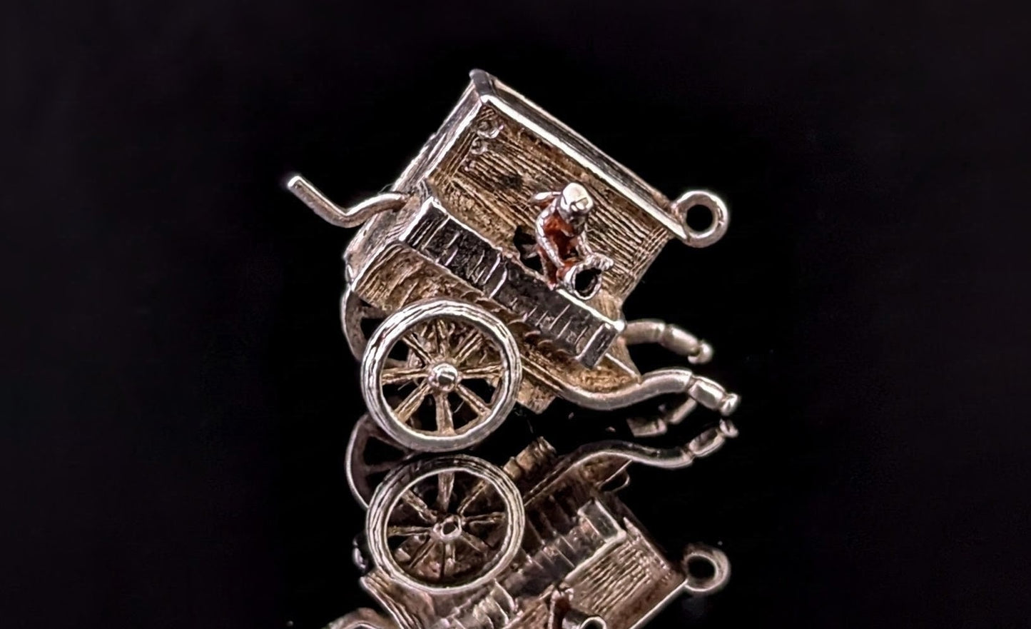 Vintage sterling silver cart charm, Articulated, Tiny pendant