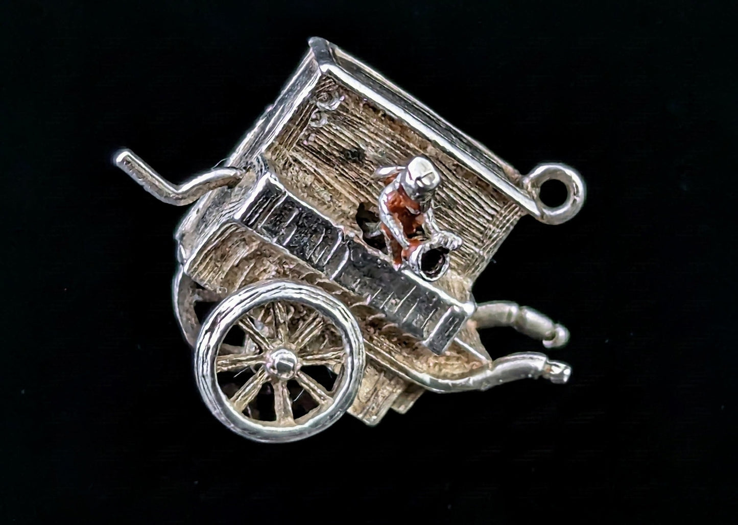 Vintage sterling silver cart charm, Articulated, Tiny pendant