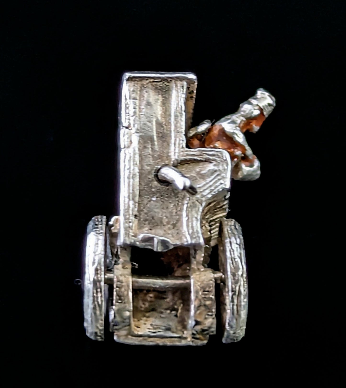 Vintage sterling silver cart charm, Articulated, Tiny pendant