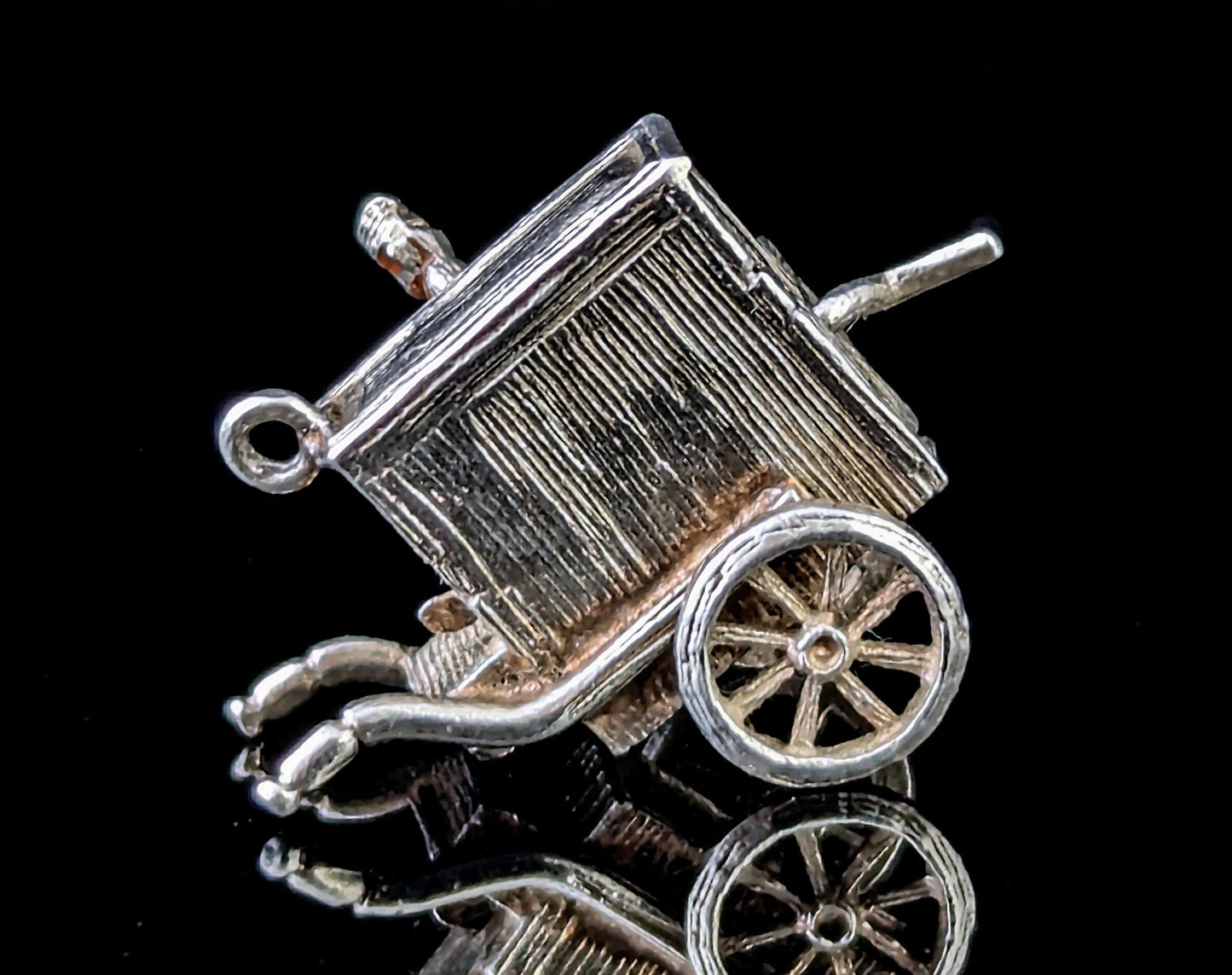 Vintage sterling silver cart charm, Articulated, Tiny pendant